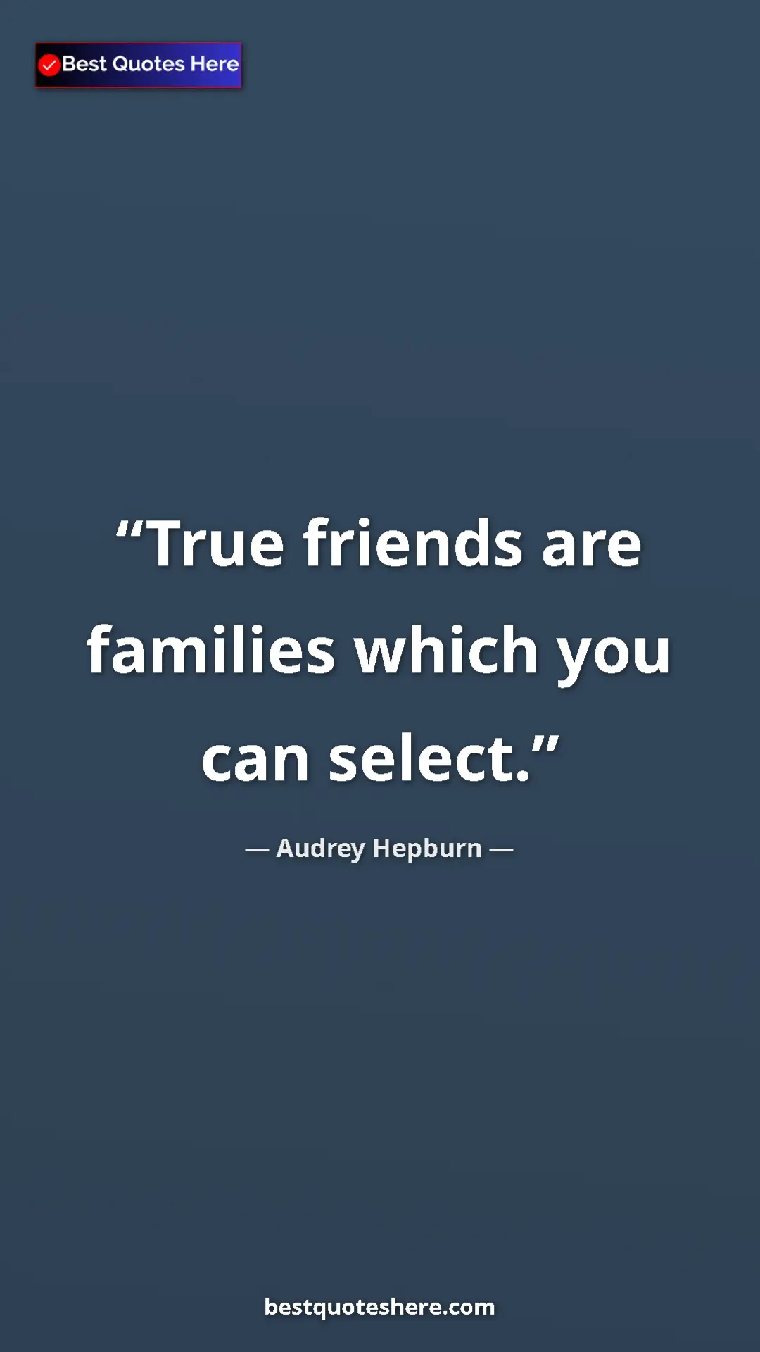 Pinterest quote poster by Audrey Hepburn: "True friends are families which you can select."