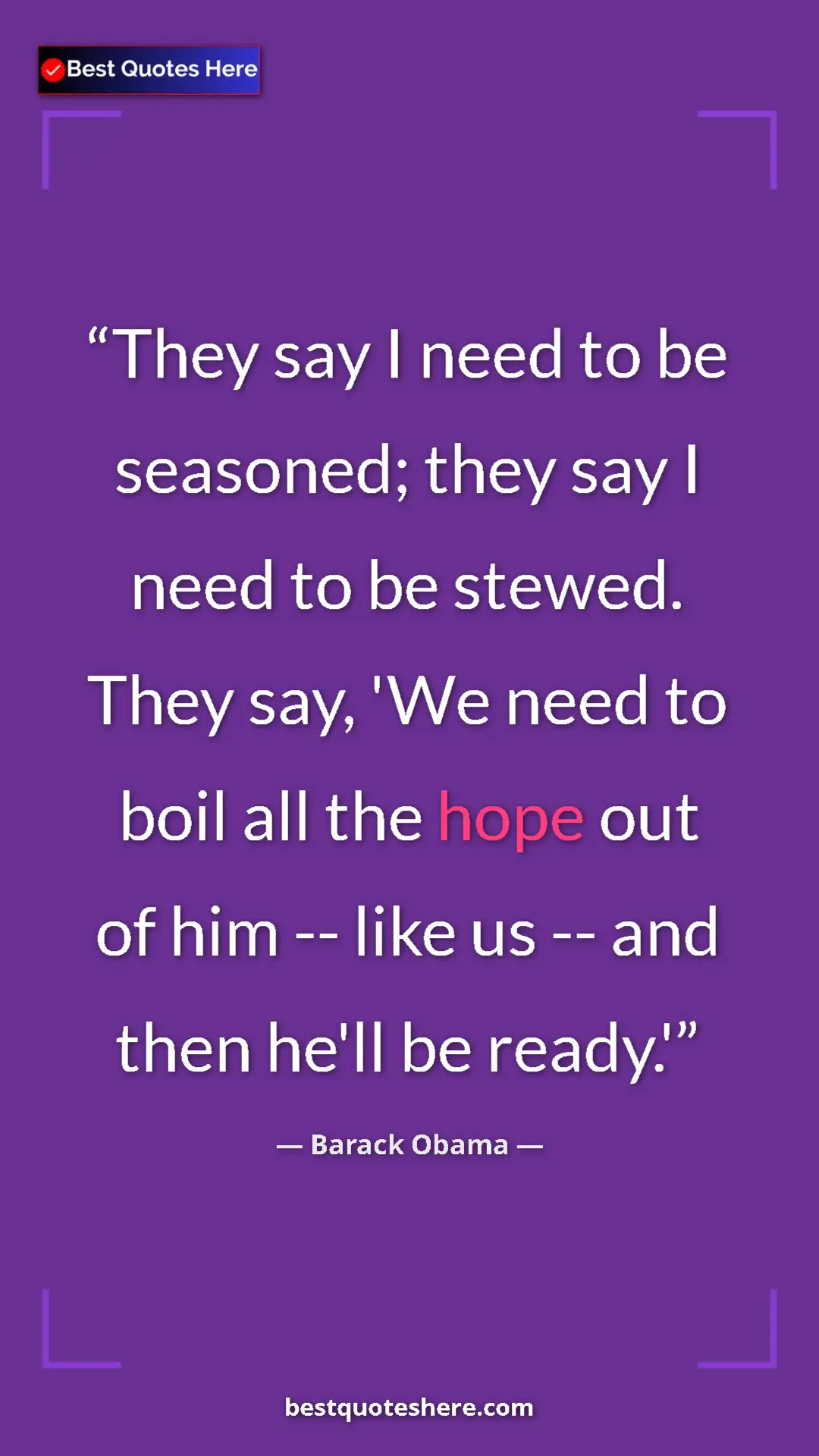 Pinterest quote poster by Barack Obama: "They say I need to be seasoned; they say I need to be..."