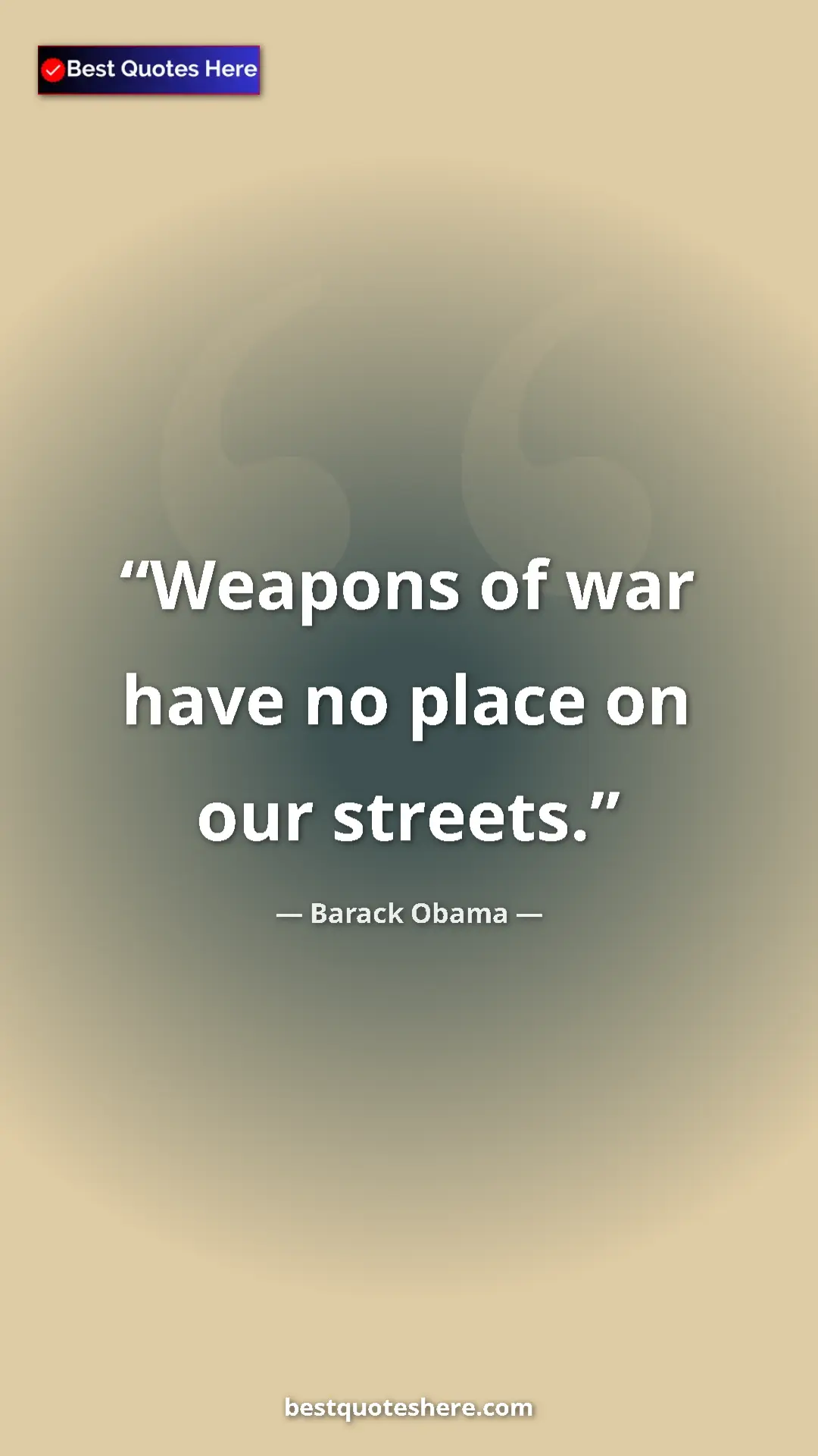 Pinterest quote poster by Barack Obama: "Weapons of war have no place on our streets."