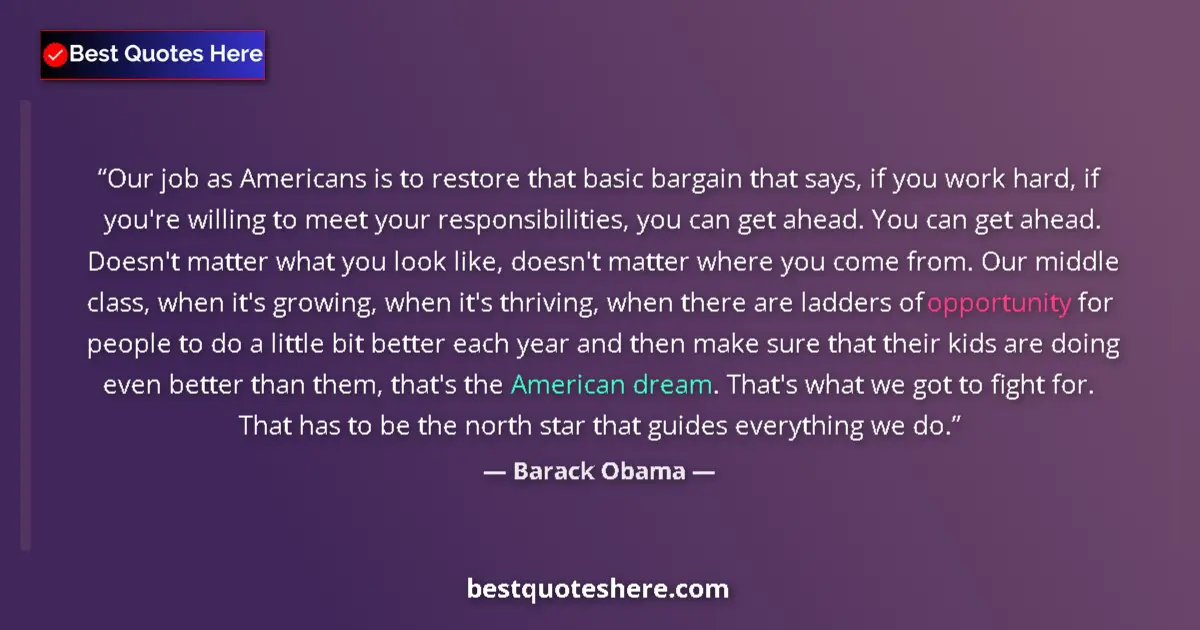 Quote by Barack Obama: Our job as Americans is to restore that basic bargain that says, if you work hard, if you're willing...