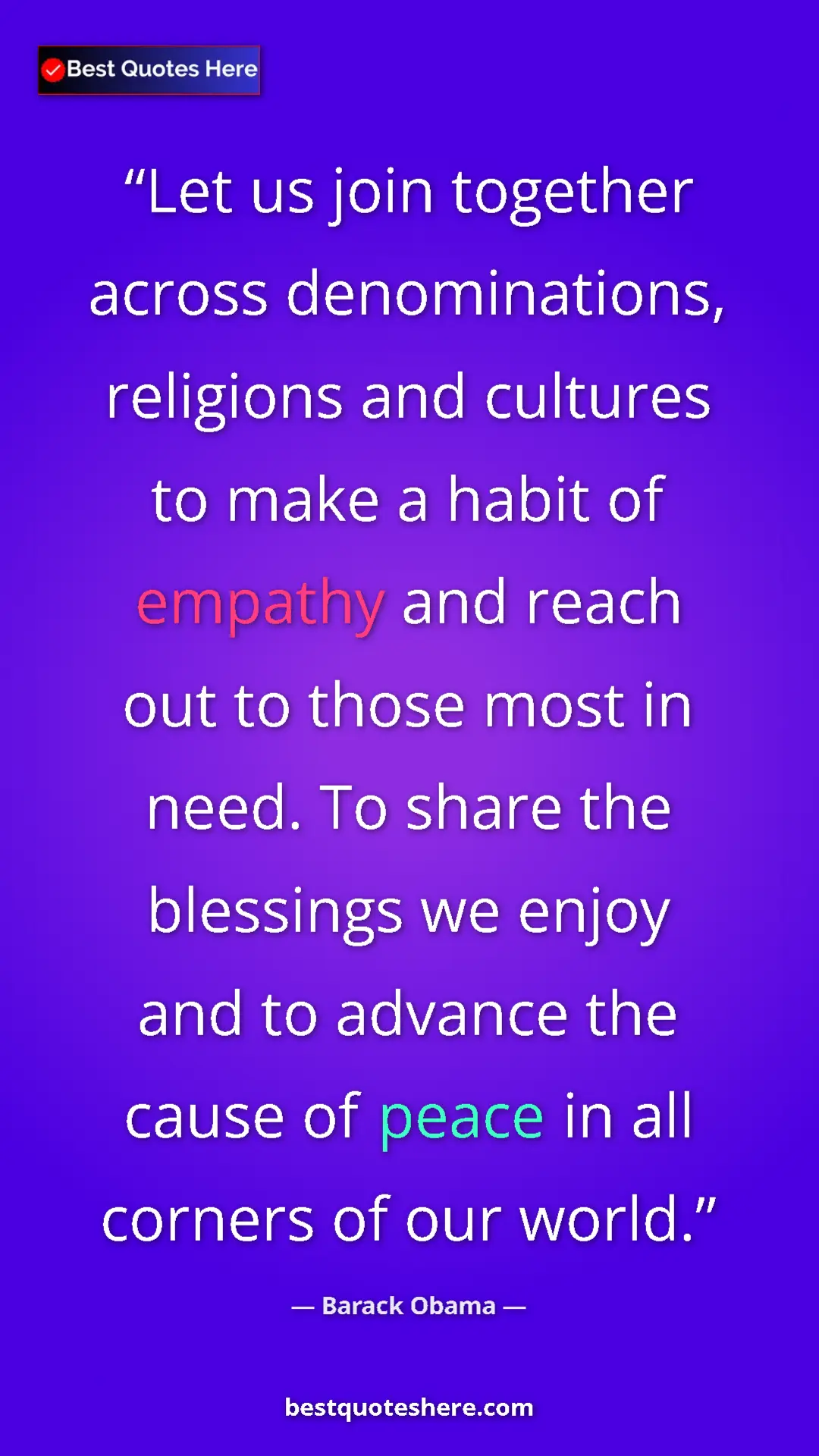 Pinterest quote poster by Barack Obama: "Let us join together across denominations, religions and..."