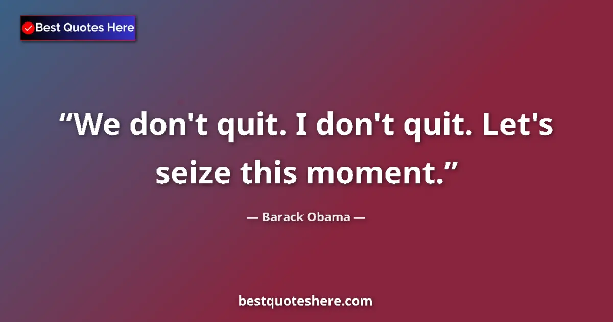 Image for the quote by Barack Obama: We don't quit. I don't quit. Let's seize this moment....