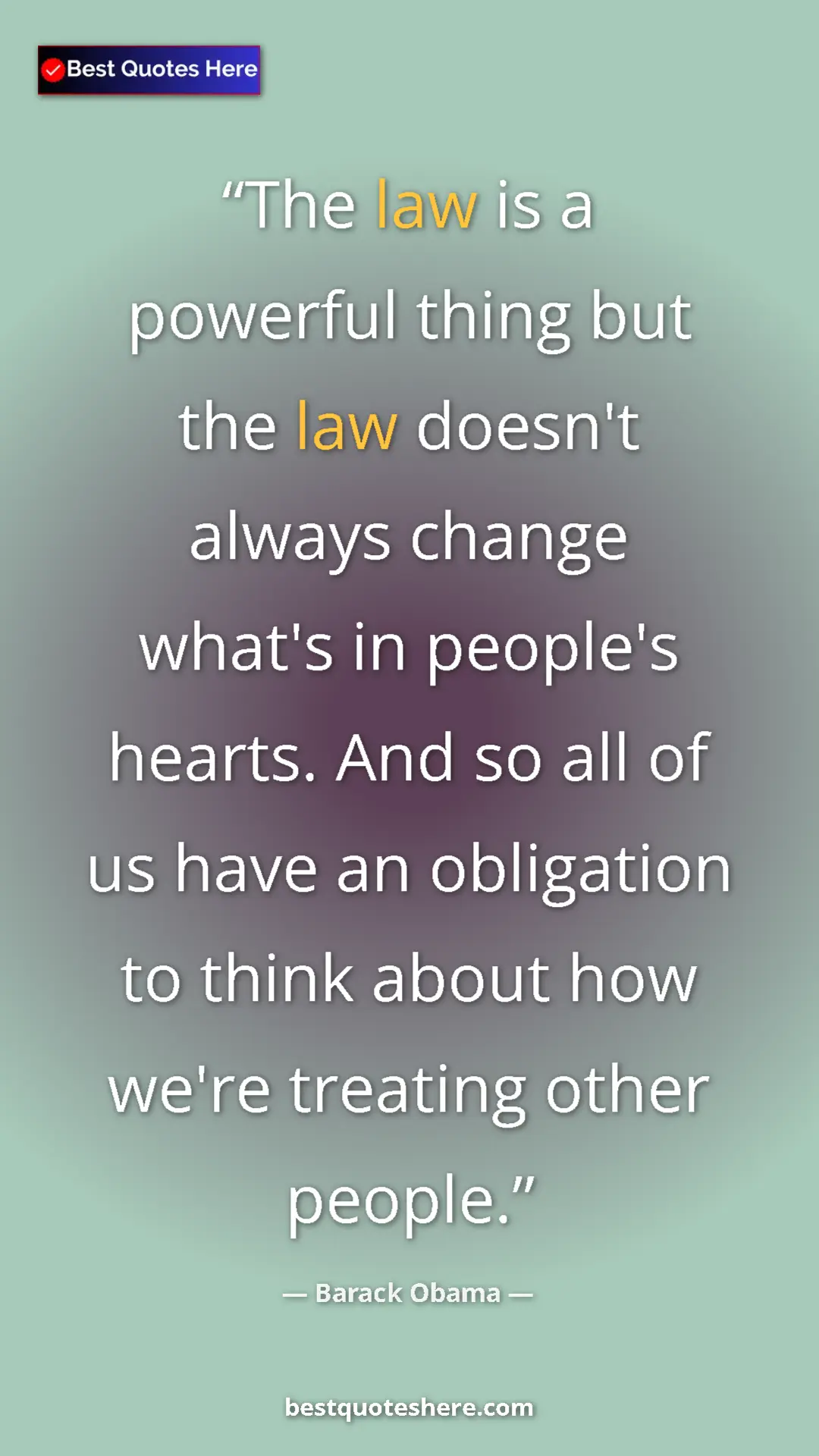 Pinterest quote poster by Barack Obama: "The law is a powerful thing but the law doesn't always..."