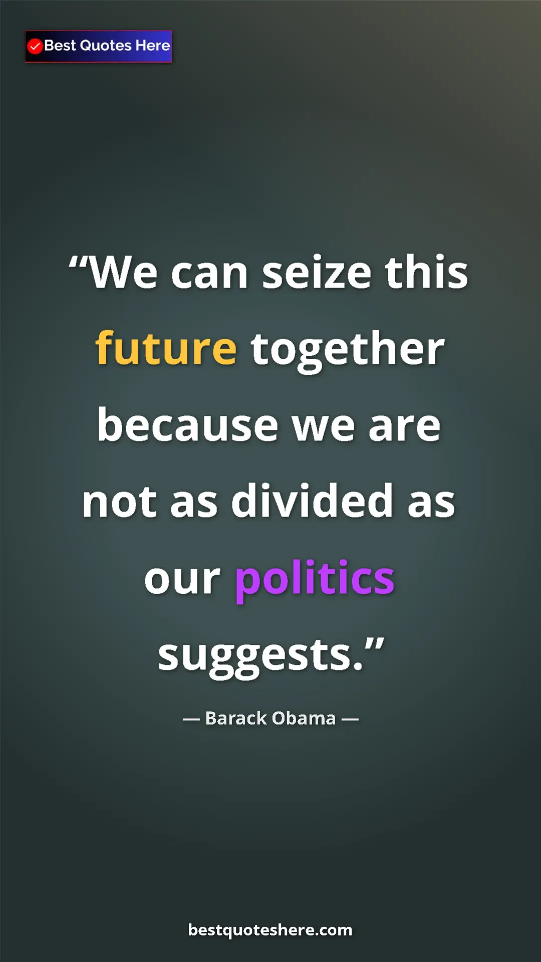 Barack Obama Quote Card: "We can seize this future together because we are not as..." Pinterest quote poster by Barack Obama: "We can seize this future together because we are not as..."