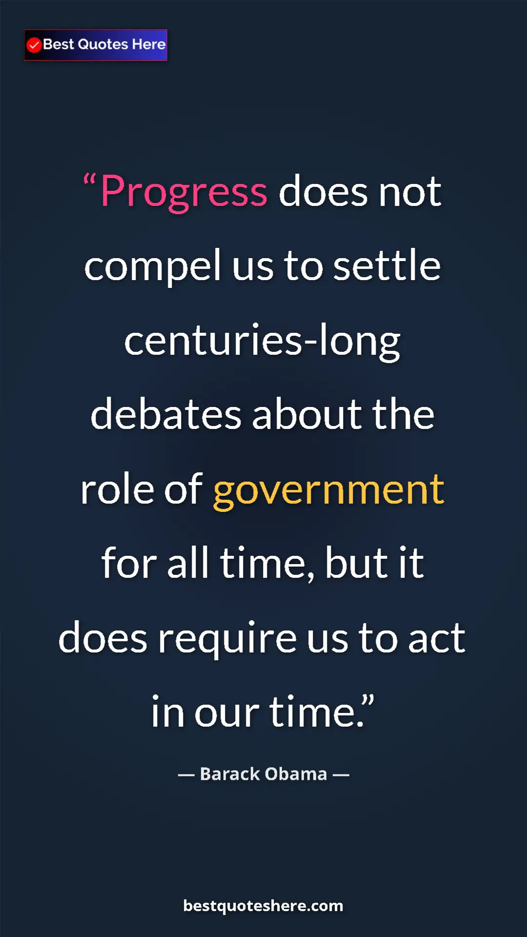 Barack Obama Quote Card: "Progress does not compel us to settle centuries-long..." Pinterest quote poster by Barack Obama: "Progress does not compel us to settle centuries-long..."