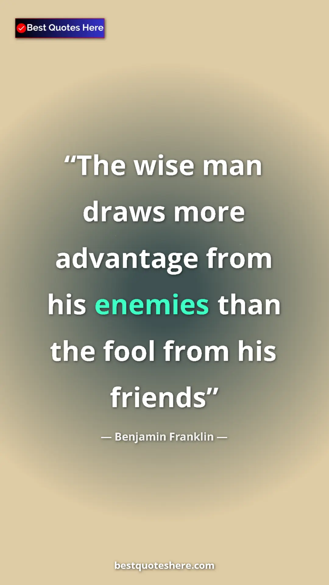 Benjamin Franklin Quote Card: "The wise man draws more advantage from his enemies than the..." Pinterest quote poster by Benjamin Franklin: "The wise man draws more advantage from his enemies than the..."