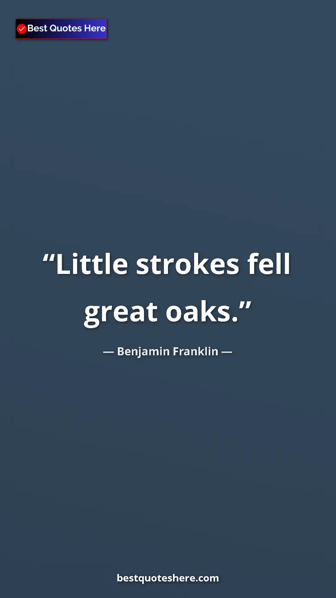 Pinterest quote poster by Benjamin Franklin: "Little strokes fell great oaks."