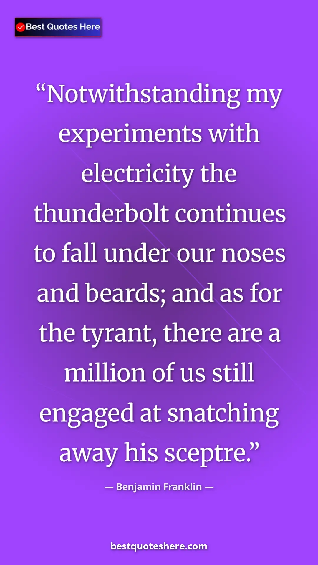 Benjamin Franklin Quote Card: "Notwithstanding my experiments with electricity the..." Pinterest quote poster by Benjamin Franklin: "Notwithstanding my experiments with electricity the..."