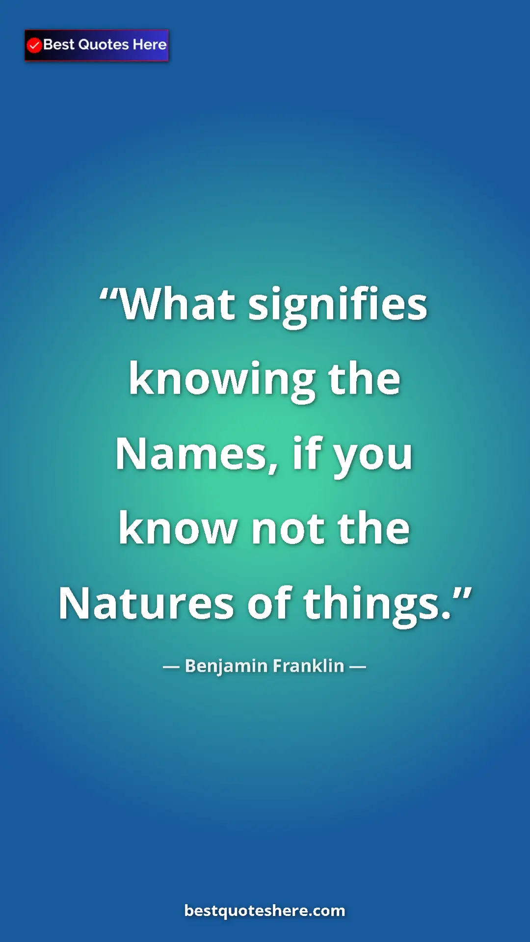 Pinterest quote poster by Benjamin Franklin: "What signifies knowing the Names, if you know not the..."