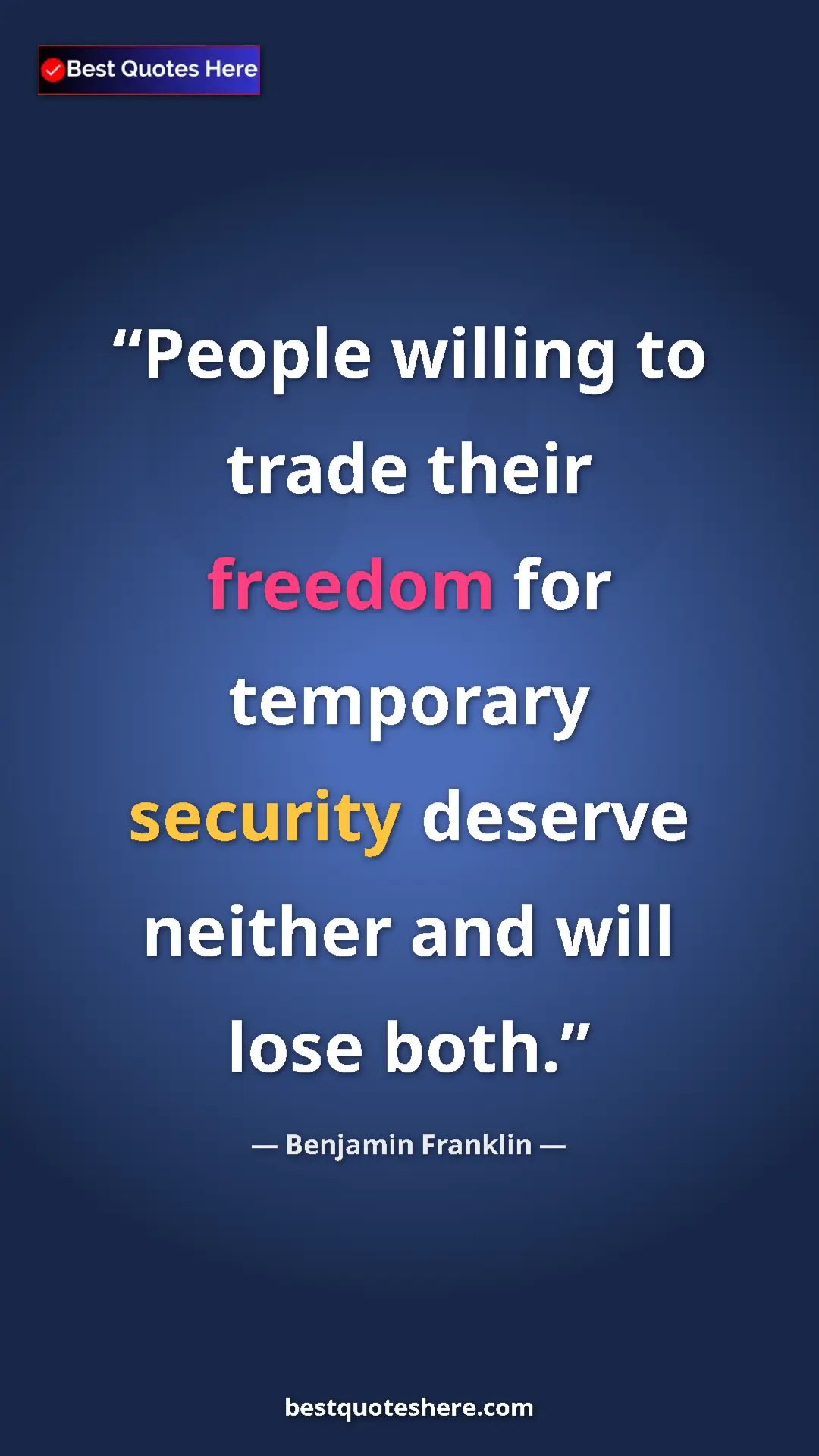 Benjamin Franklin Quote Card: "People willing to trade their freedom for temporary..." Pinterest quote poster by Benjamin Franklin: "People willing to trade their freedom for temporary..."