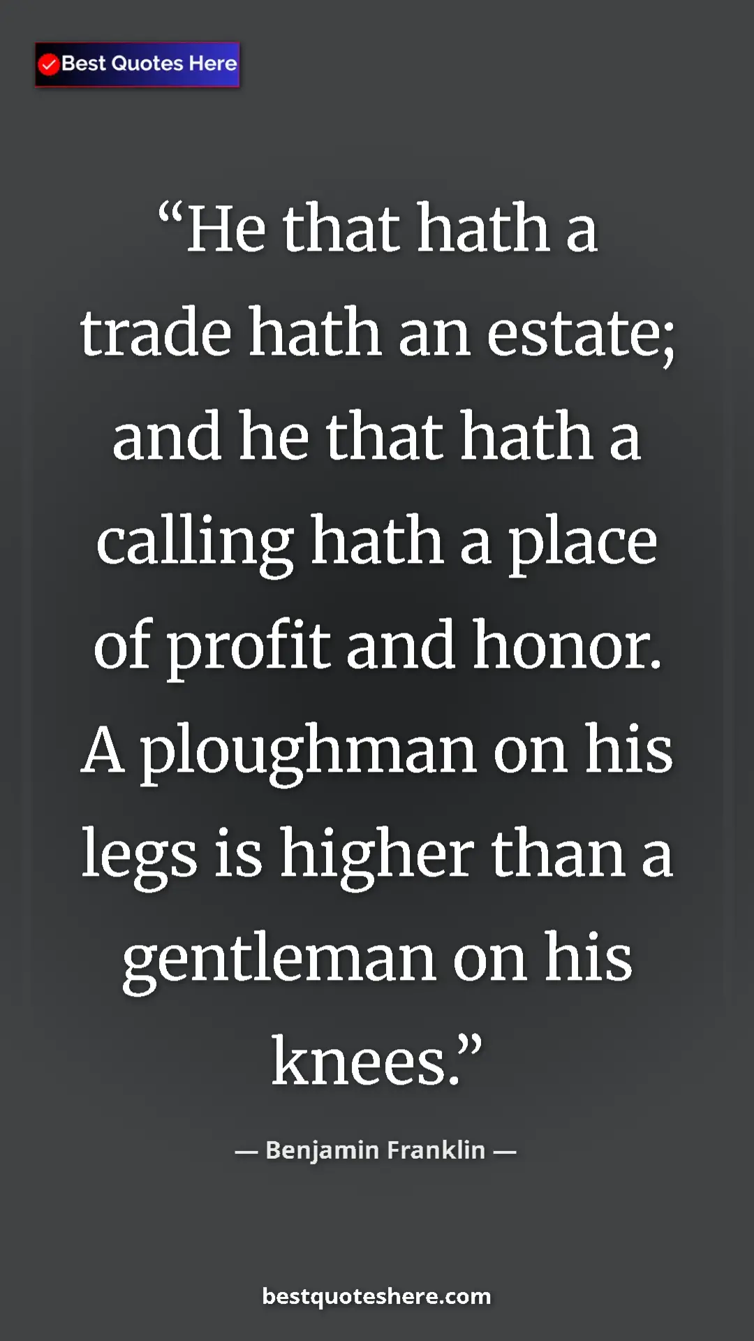 Pinterest quote poster by Benjamin Franklin: "He that hath a trade hath an estate; and he that hath a..."