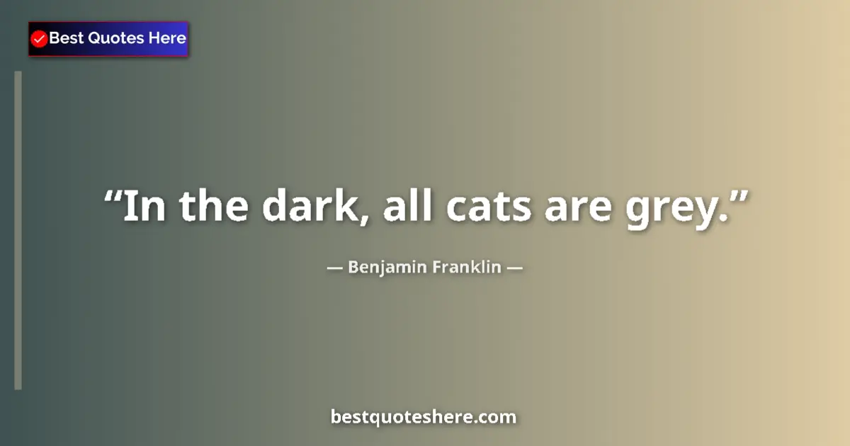 Image for the quote by Benjamin Franklin: In the dark, all cats are grey....