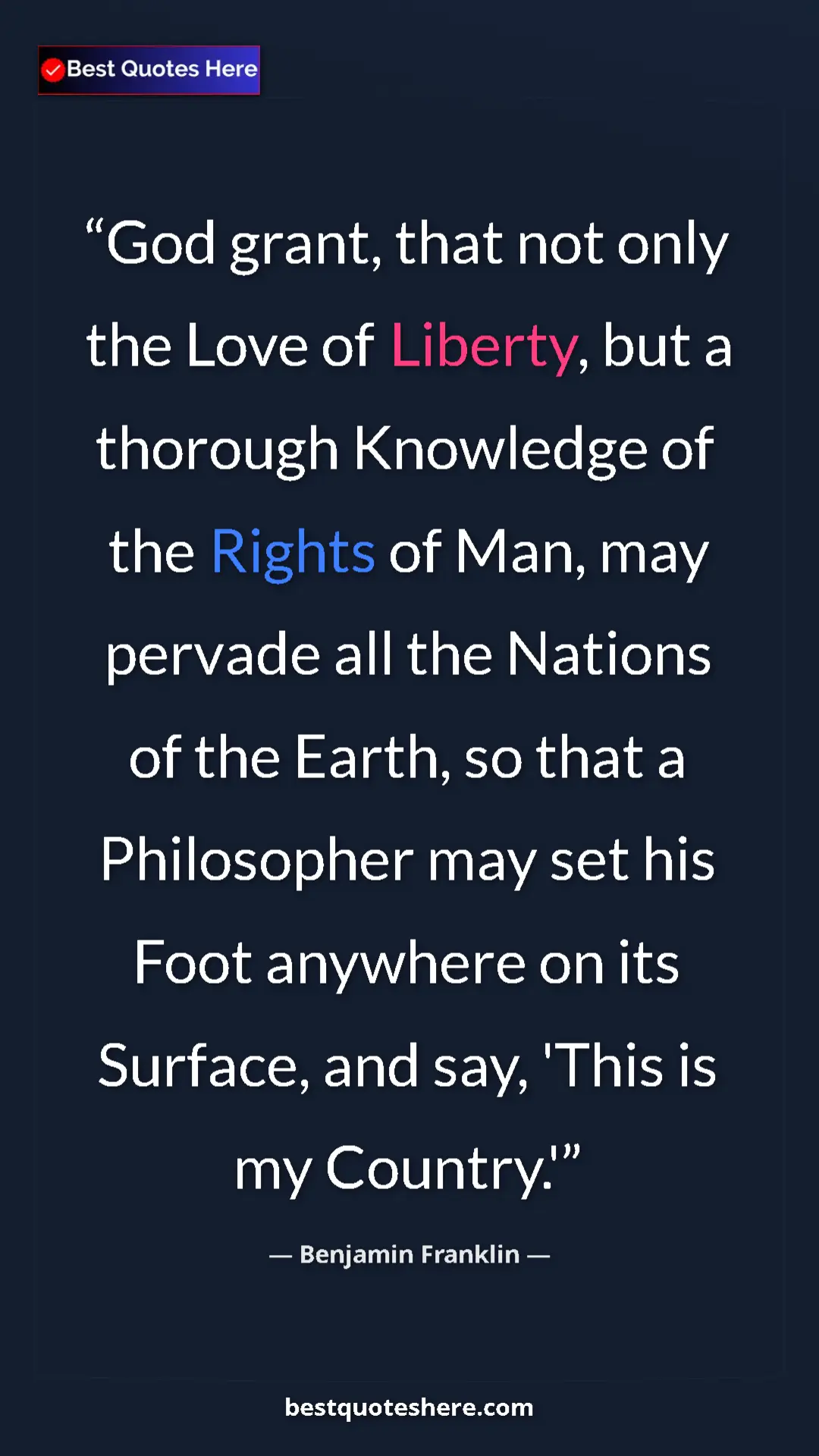 Benjamin Franklin Quote Card: "God grant, that not only the Love of Liberty, but a..." Pinterest quote poster by Benjamin Franklin: "God grant, that not only the Love of Liberty, but a..."