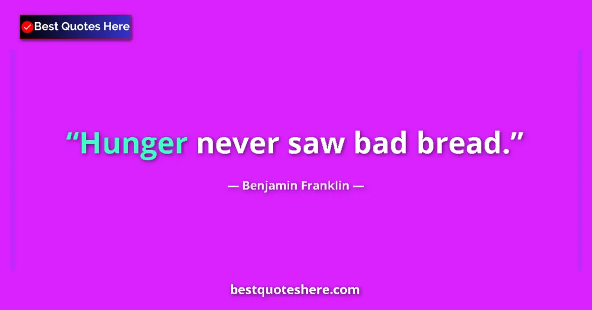 Quote by Benjamin Franklin: Hunger never saw bad bread....