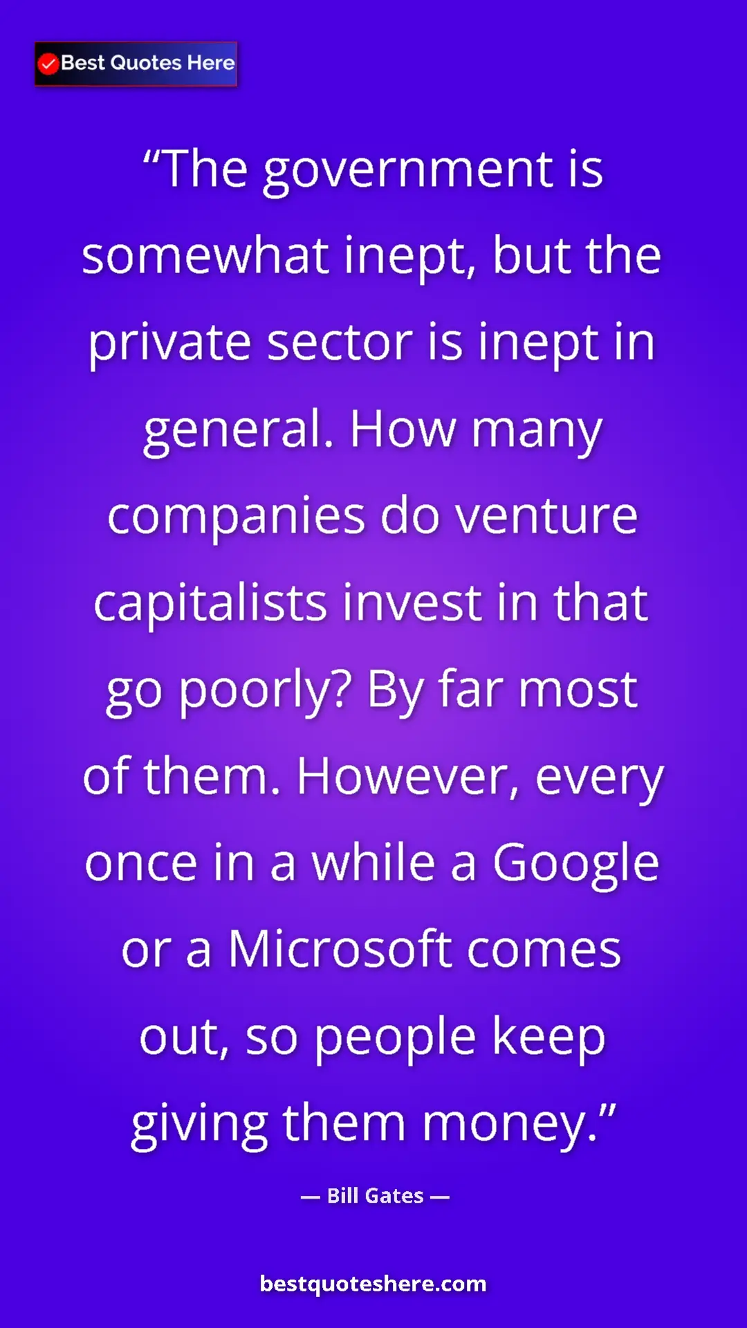 Pinterest quote poster by Bill Gates: "The government is somewhat inept, but the private sector is..."