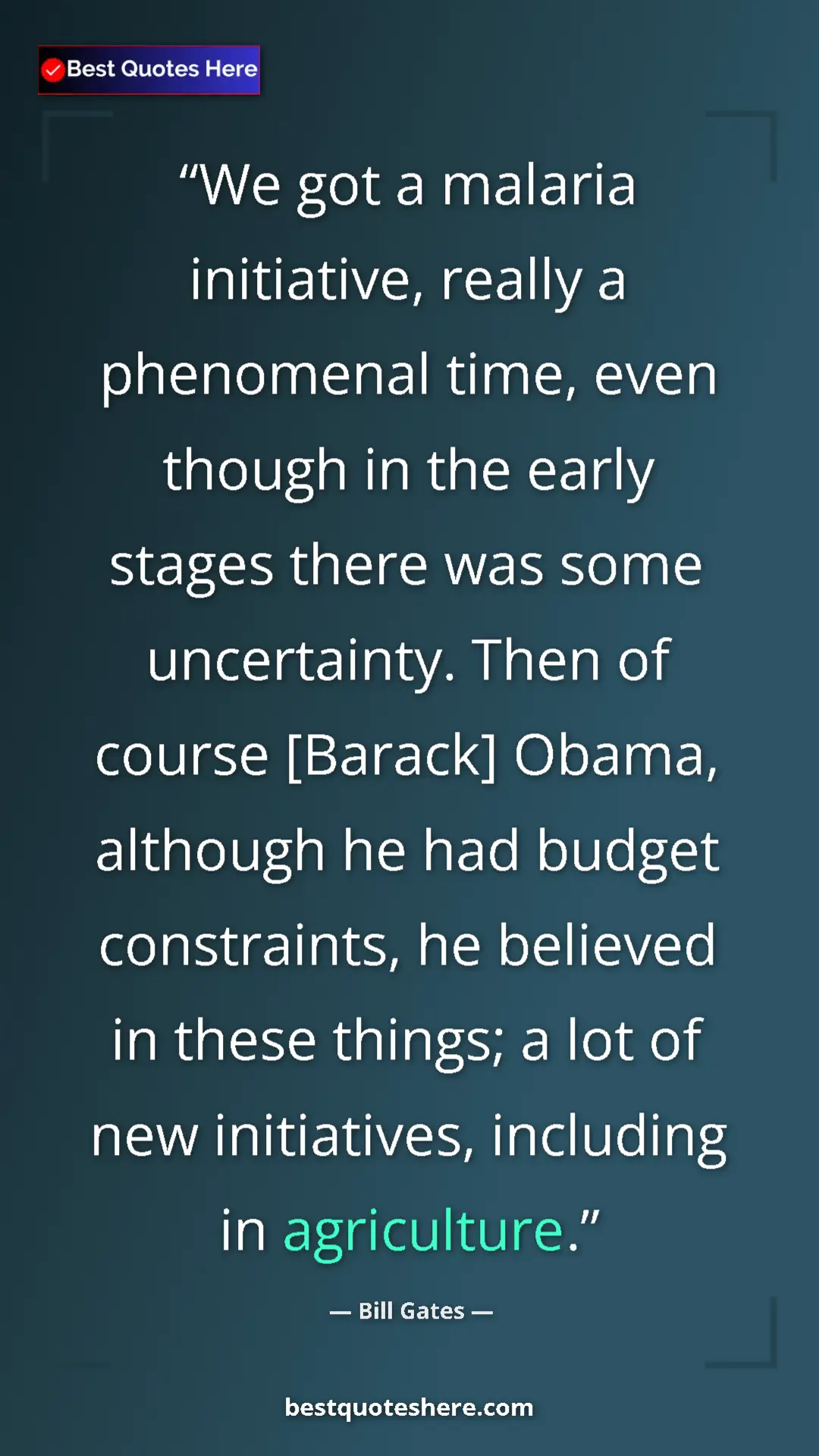 Bill Gates Quote Card: "We got a malaria initiative, really a phenomenal time, even..." Pinterest quote poster by Bill Gates: "We got a malaria initiative, really a phenomenal time, even..."