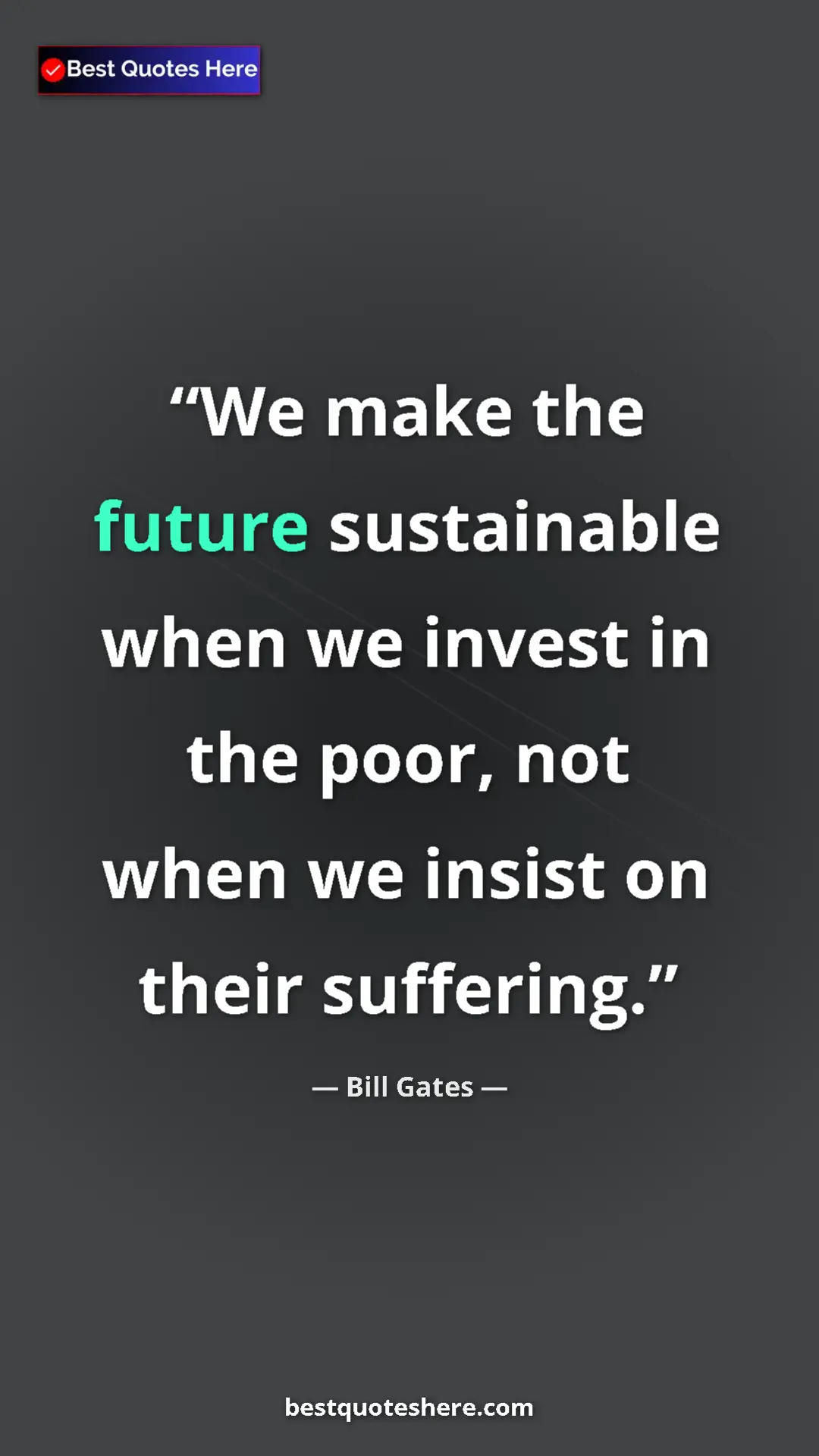Pinterest quote poster by Bill Gates: "We make the future sustainable when we invest in the poor,..."