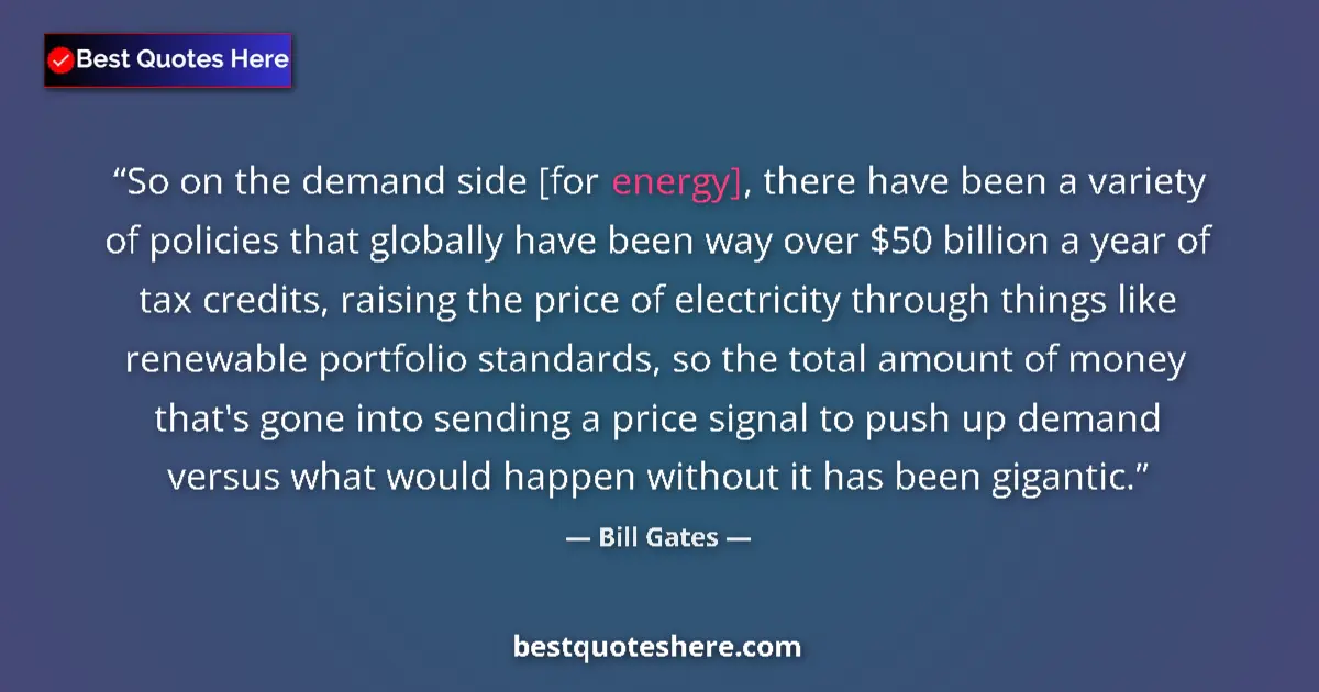 Image for the quote by Bill Gates: So on the demand side [for energy], there have been a variety of policies that globally have been wa...