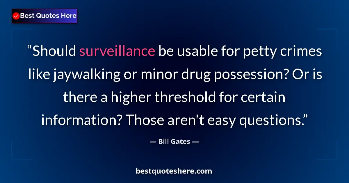 Quote by Bill Gates: Should surveillance be usable for petty crimes like jaywalking or minor drug possession? Or is there...