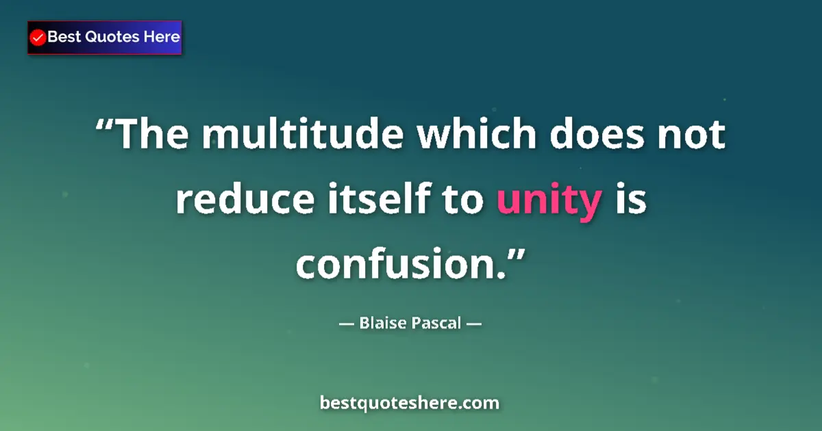 Quote by Blaise Pascal: The multitude which does not reduce itself to unity is confusion....