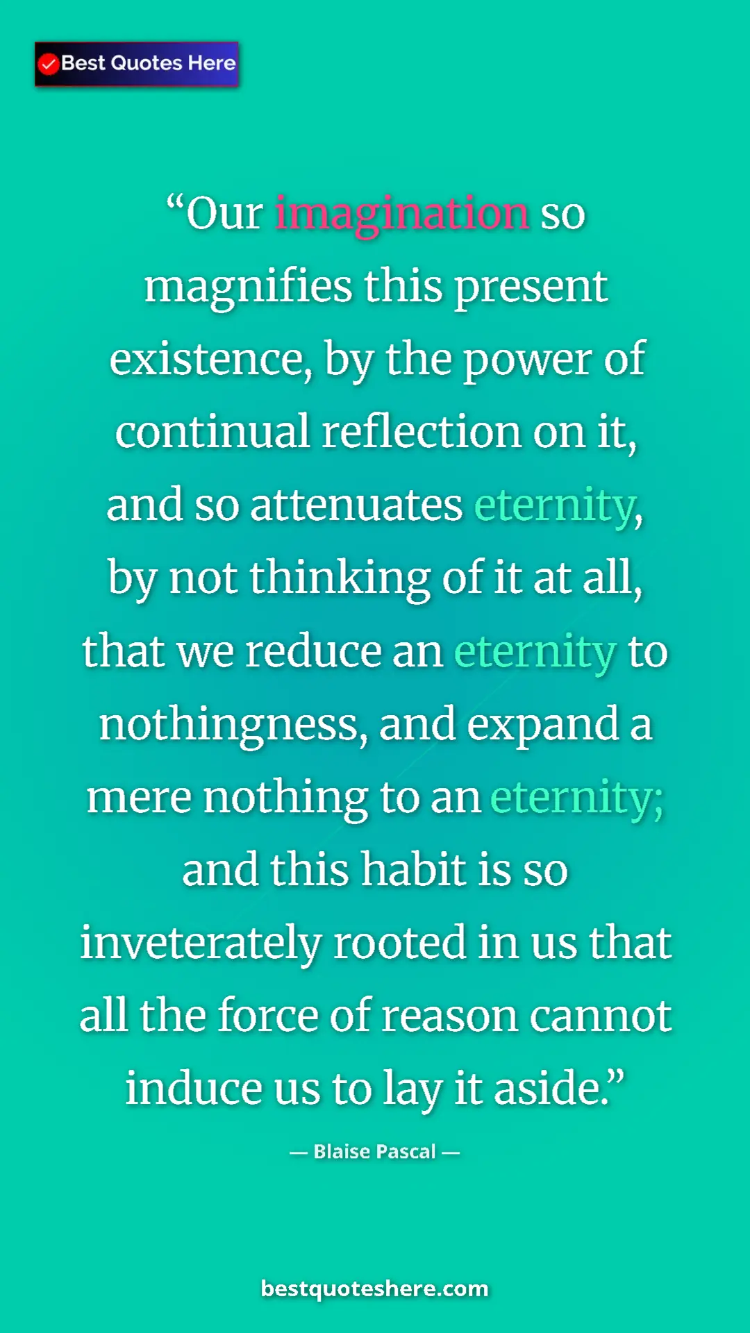 Pinterest quote poster by Blaise Pascal: "Our imagination so magnifies this present existence, by the..."