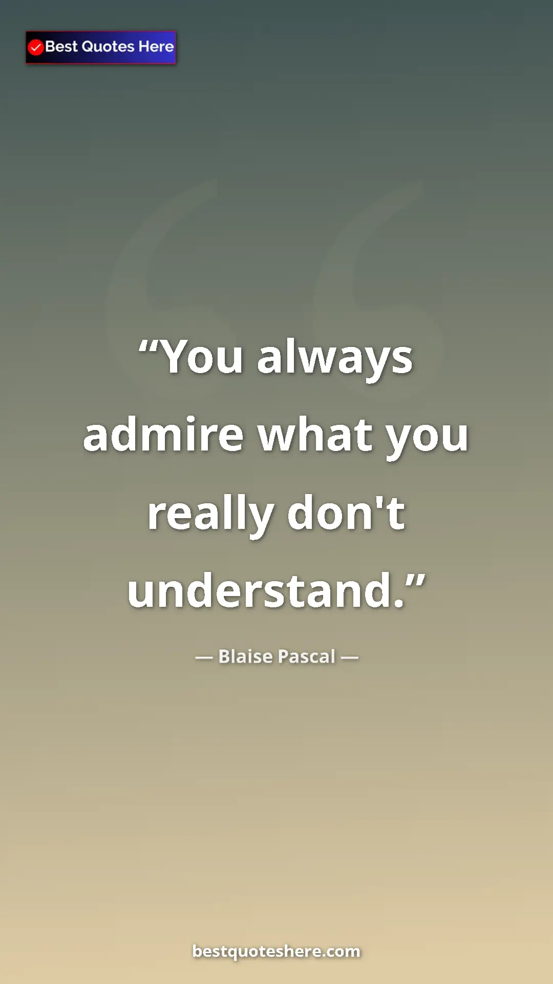 Pinterest quote poster by Blaise Pascal: "You always admire what you really don't understand."