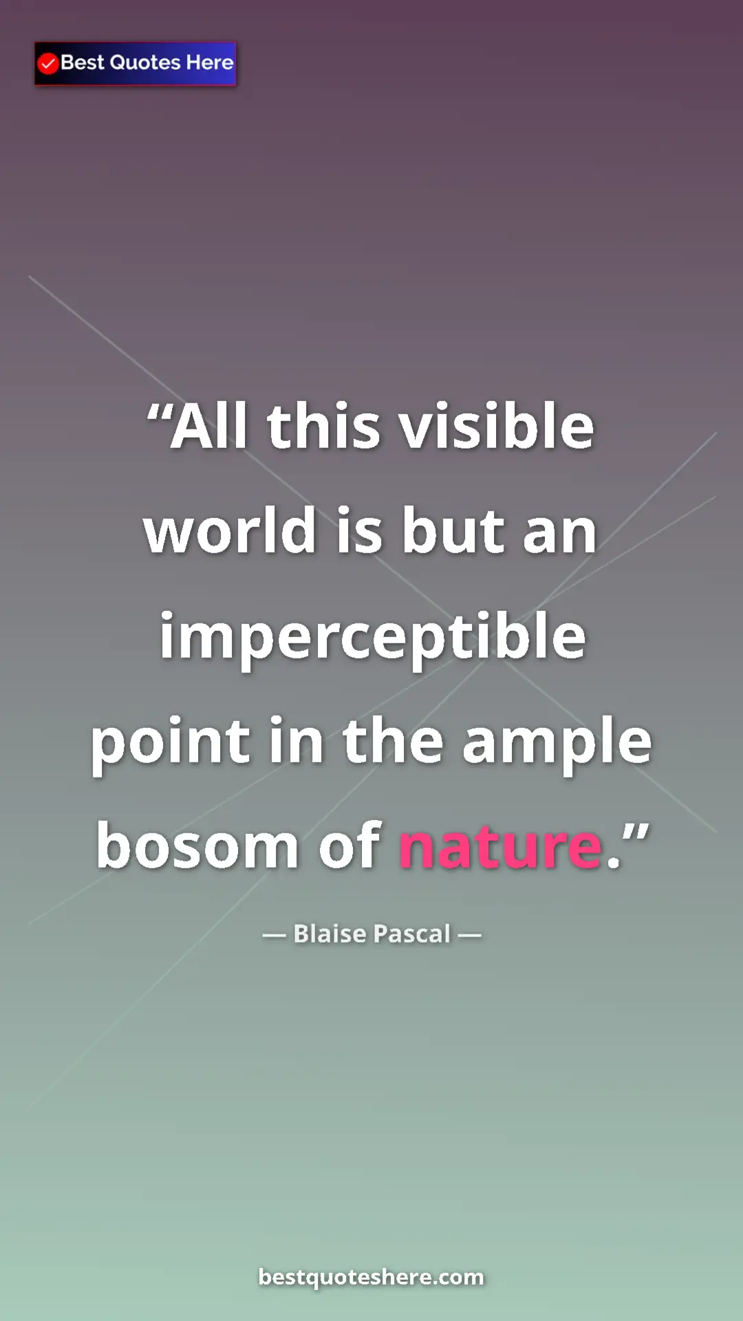 Pinterest quote poster by Blaise Pascal: "All this visible world is but an imperceptible point in the..."