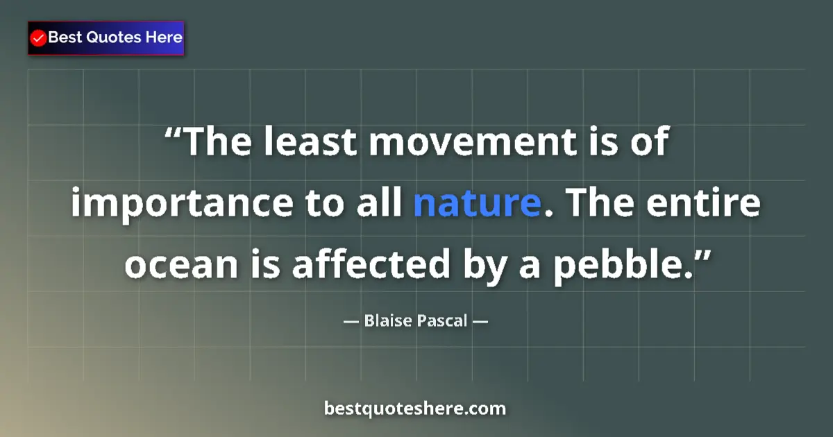 Quote by Blaise Pascal: The least movement is of importance to all nature. The entire ocean is affected by a pebble....