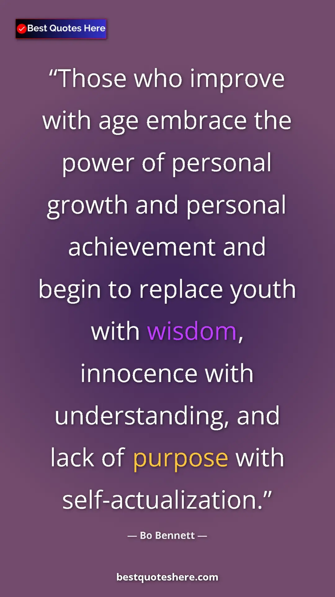 Pinterest quote poster by Bo Bennett: "Those who improve with age embrace the power of personal gro"