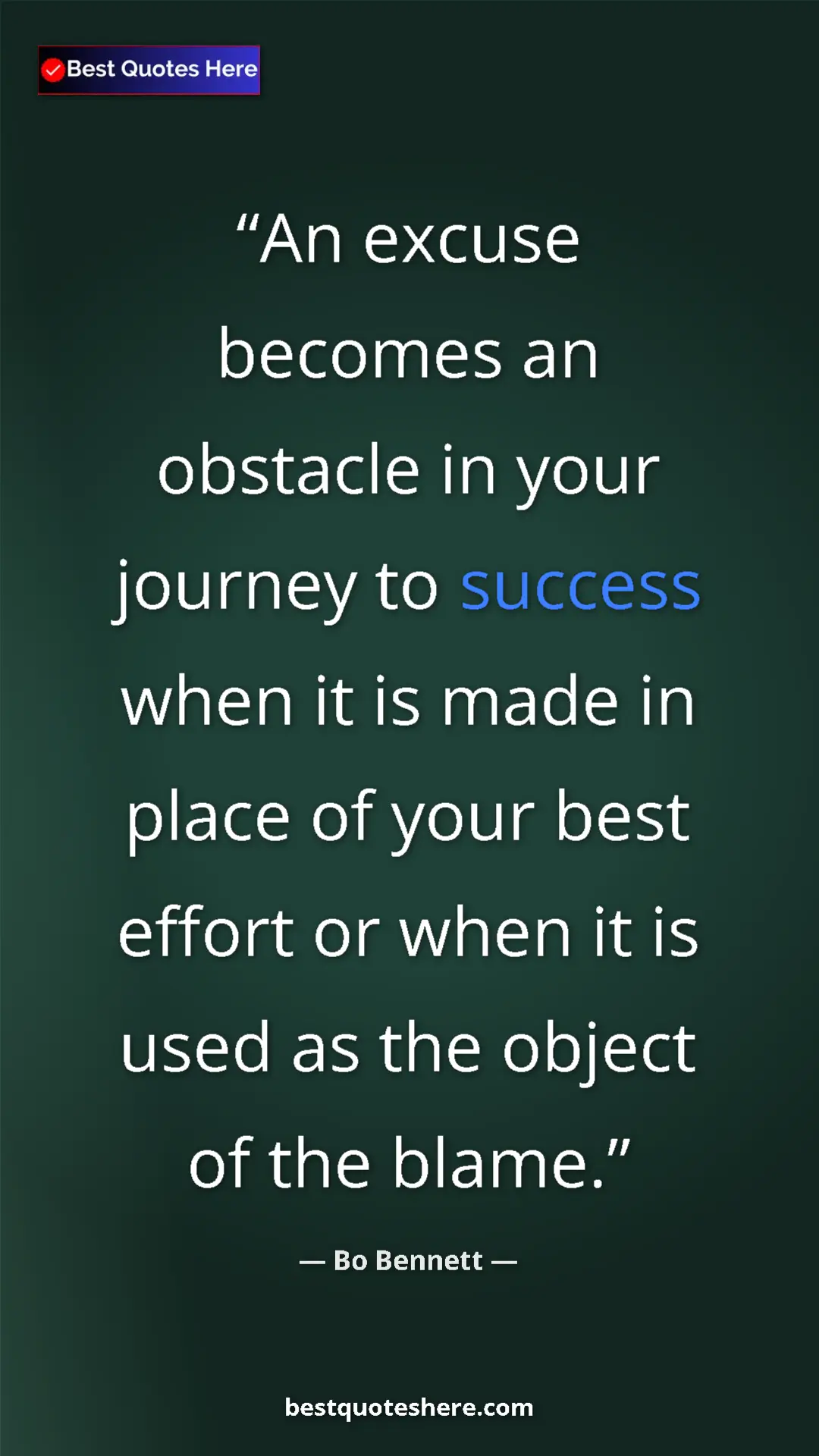 Pinterest quote poster by Bo Bennett: "An excuse becomes an obstacle in your journey to success whe"