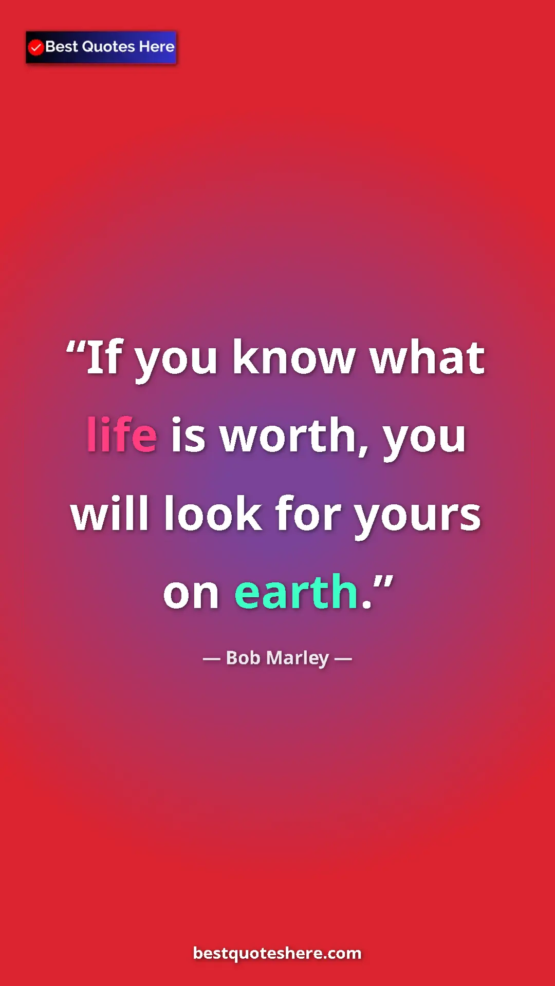 Pinterest quote poster by Bob Marley: "If you know what life is worth, you will look for yours on..."