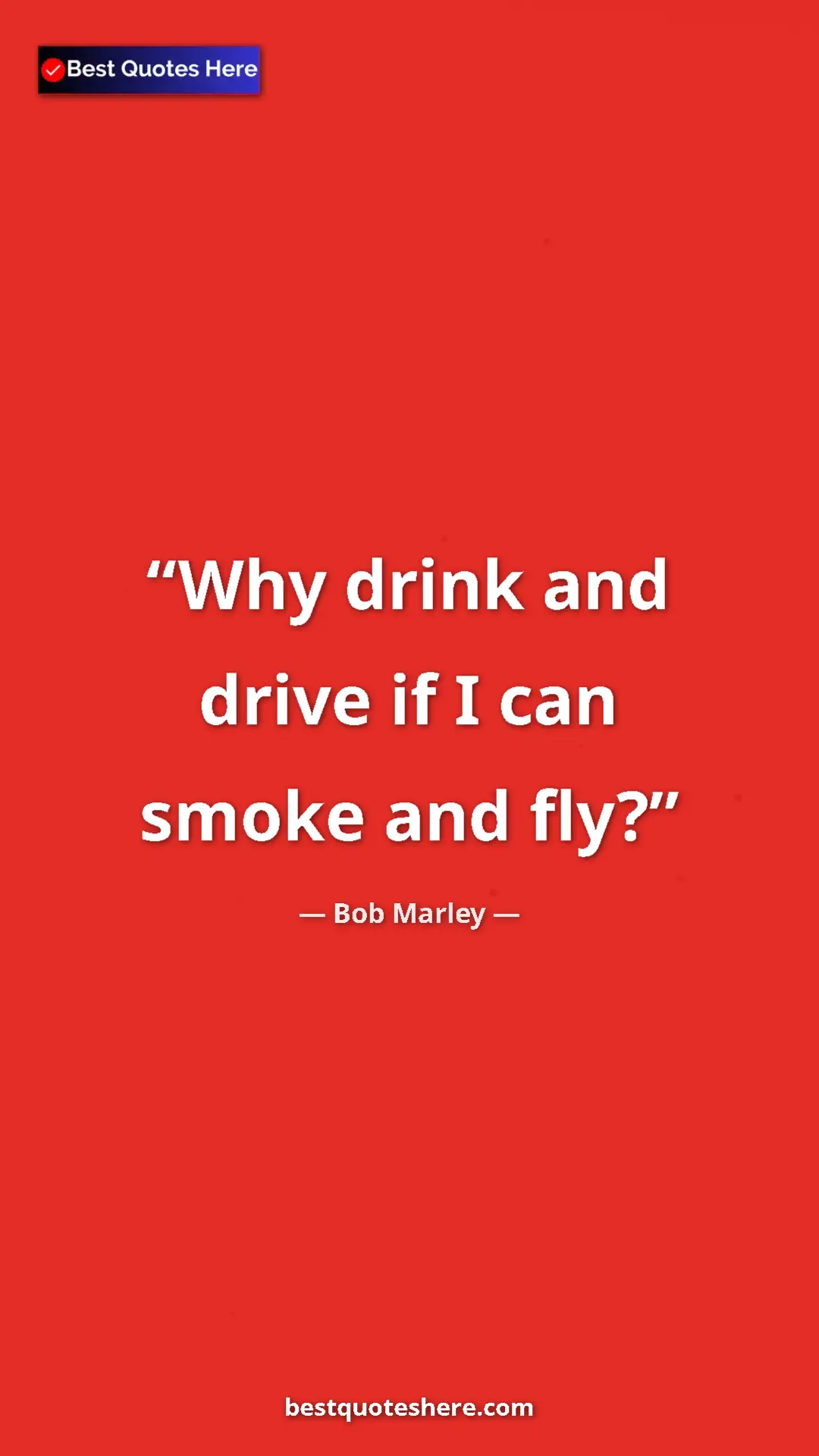 Pinterest quote poster by Bob Marley: "Why drink and drive if I can smoke and fly?"