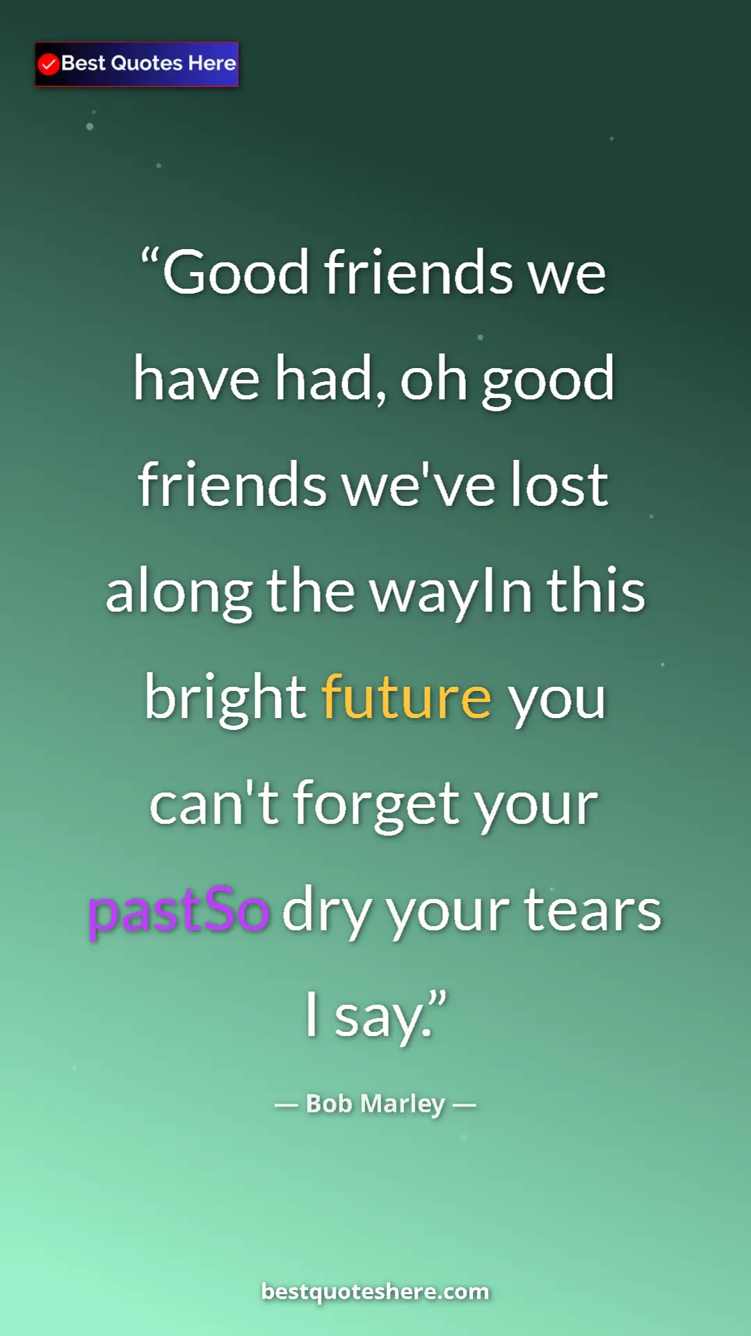 Pinterest quote poster by Bob Marley: "Good friends we have had, oh good friends we've lost along..."