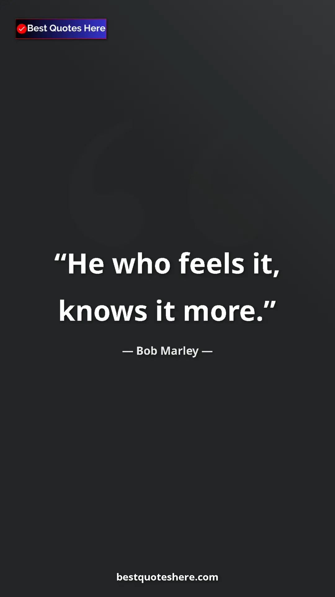 Pinterest quote poster by Bob Marley: "He who feels it, knows it more."