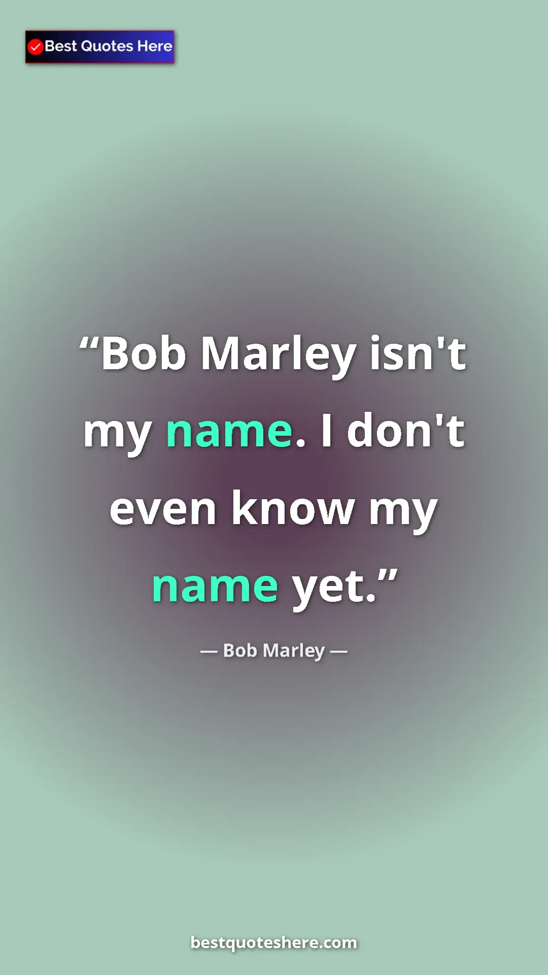 Pinterest quote poster by Bob Marley: "Bob Marley isn't my name. I don't even know my name yet."