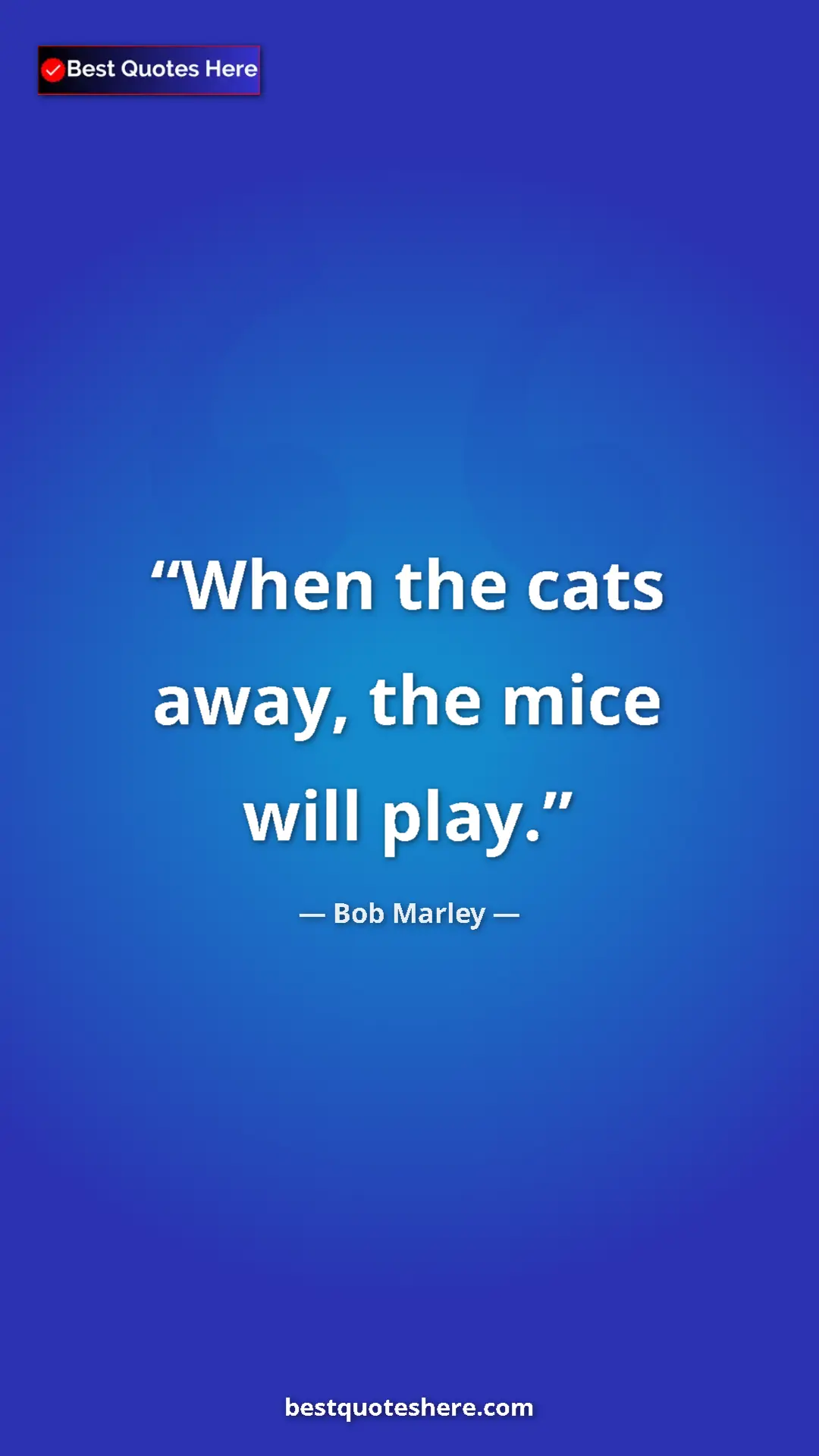 Pinterest quote poster by Bob Marley: "When the cats away, the mice will play."