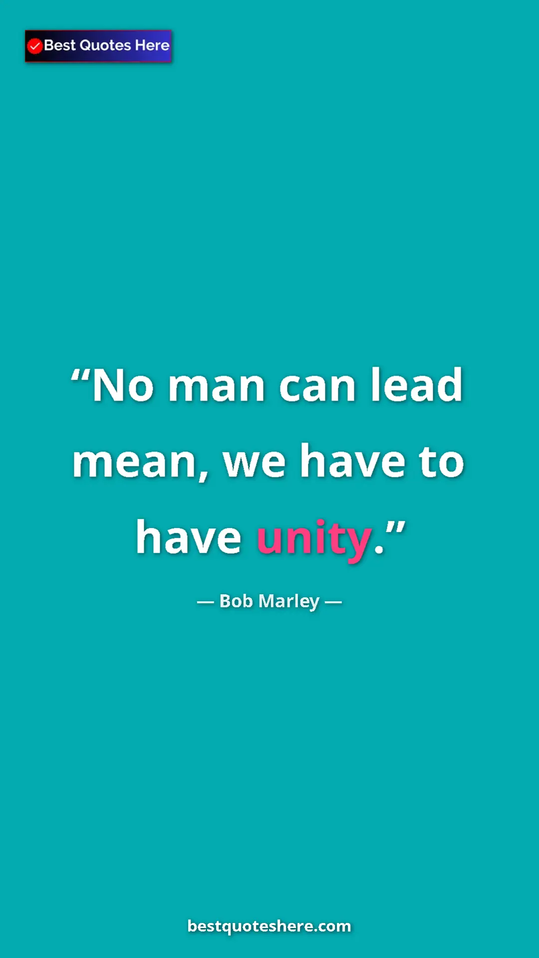 Pinterest quote poster by Bob Marley: "No man can lead mean, we have to have unity."