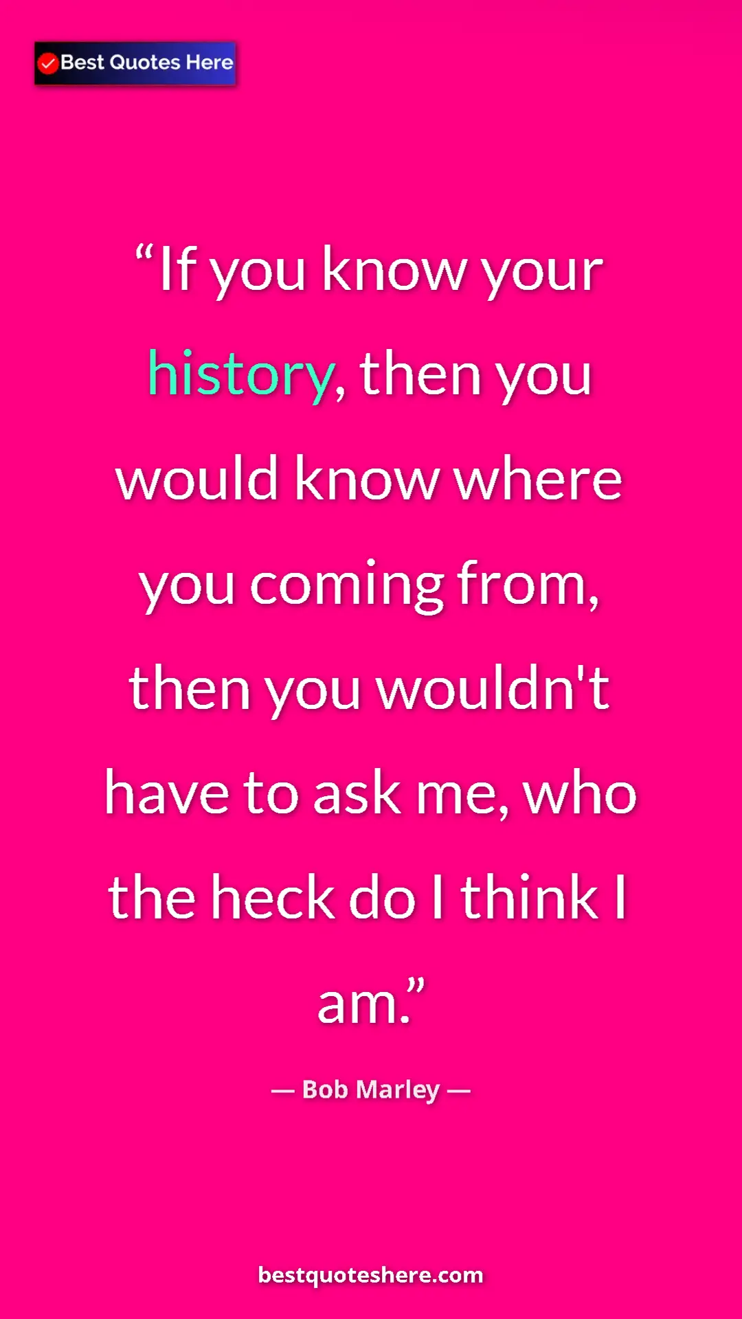 Pinterest quote poster by Bob Marley: "If you know your history, then you would know where you..."