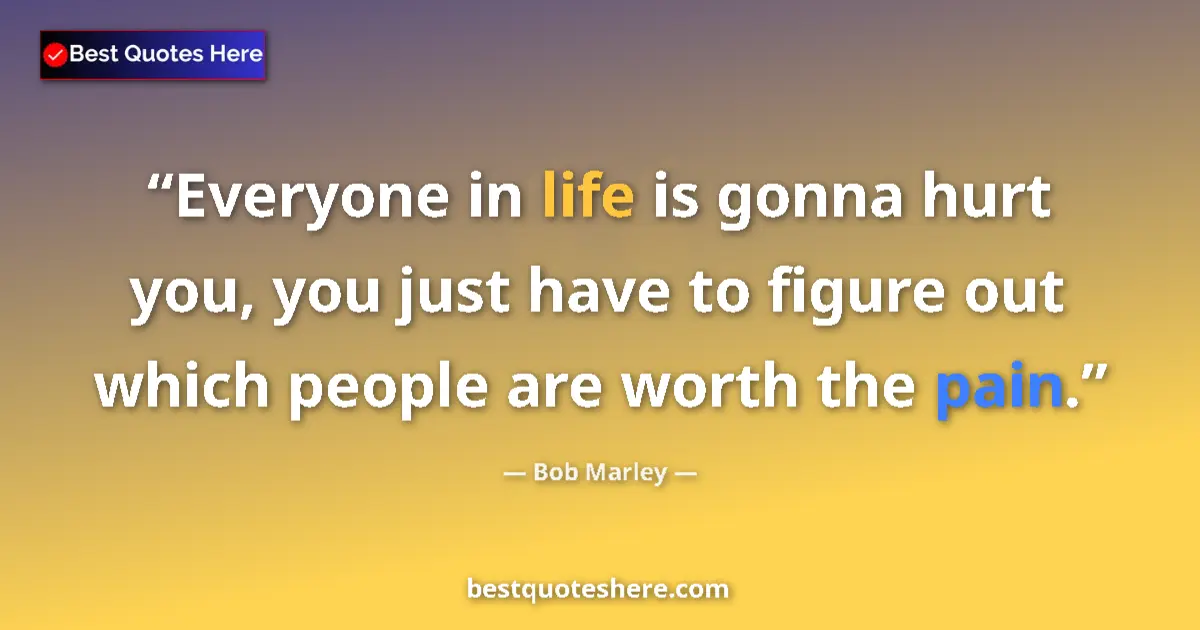 Quote by Bob Marley: Everyone in life is gonna hurt you, you just have to figure out which people are worth the pain....