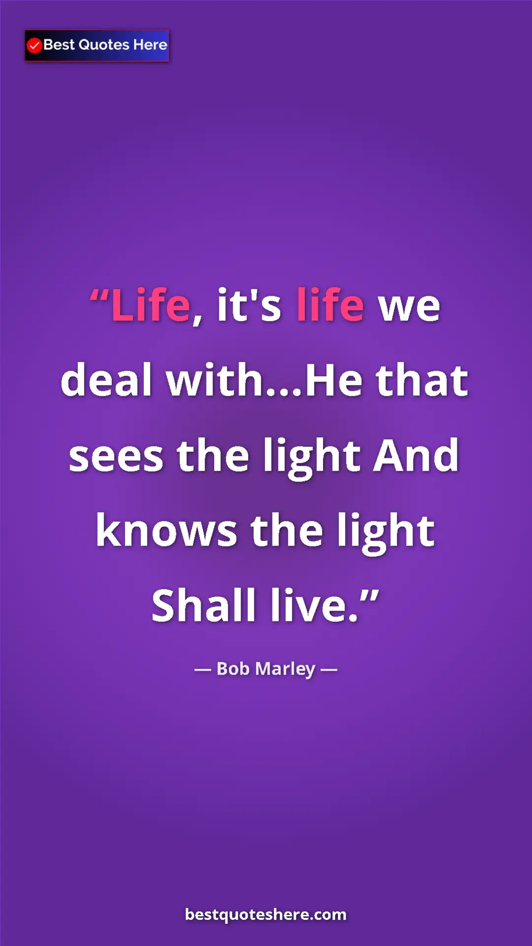 Pinterest quote poster by Bob Marley: "Life, it's life we deal with...He that sees the light And..."