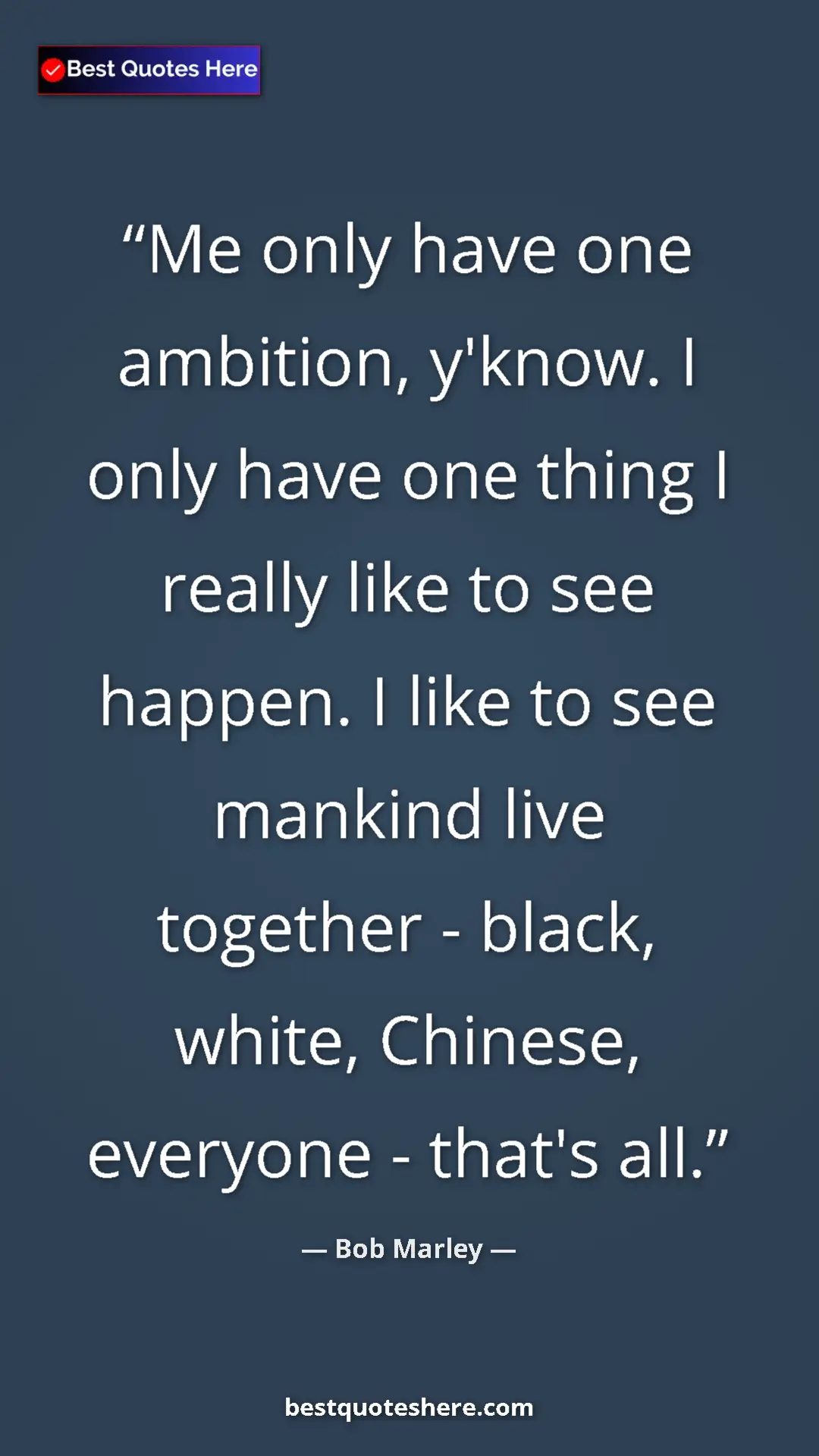 Pinterest quote poster by Bob Marley: "Me only have one ambition, y'know. I only have one thing I..."