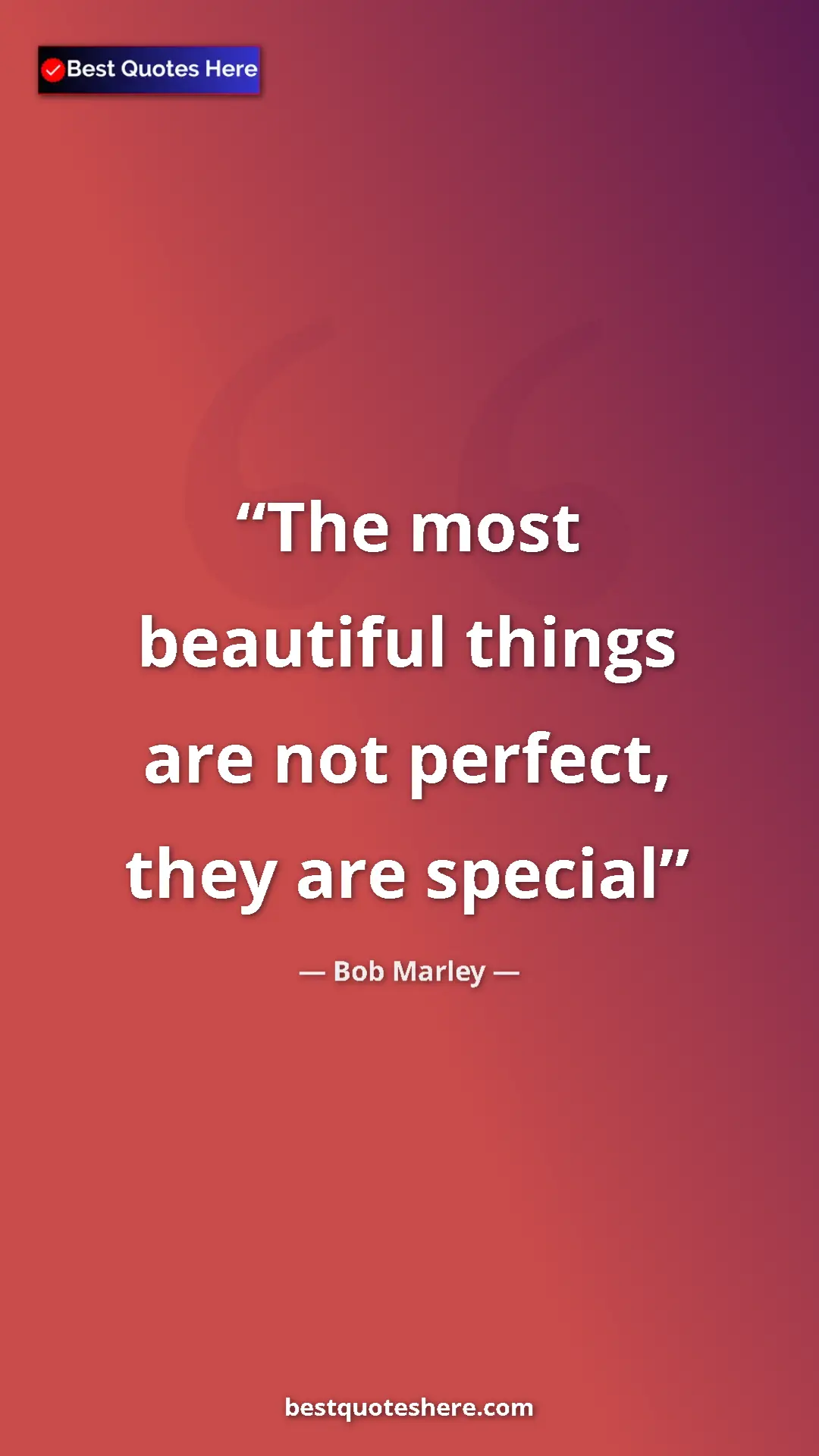 Pinterest quote poster by Bob Marley: "The most beautiful things are not perfect, they are special"