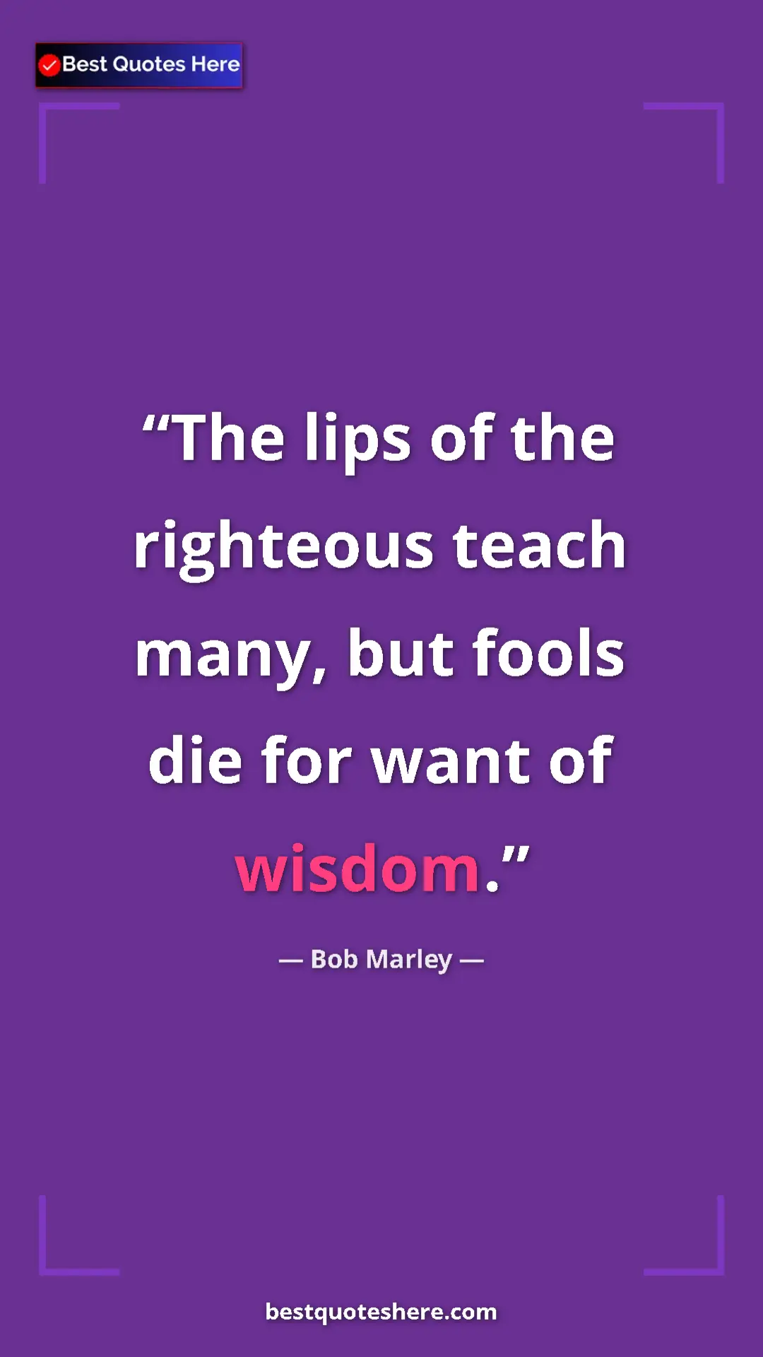 Pinterest quote poster by Bob Marley: "The lips of the righteous teach many, but fools die for..."