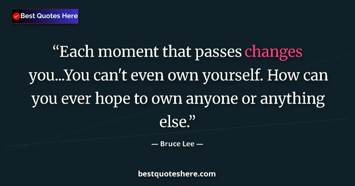 Quote by Bruce Lee: Each moment that passes changes you...You can't even own yourself. How can you ever hope to own anyo...