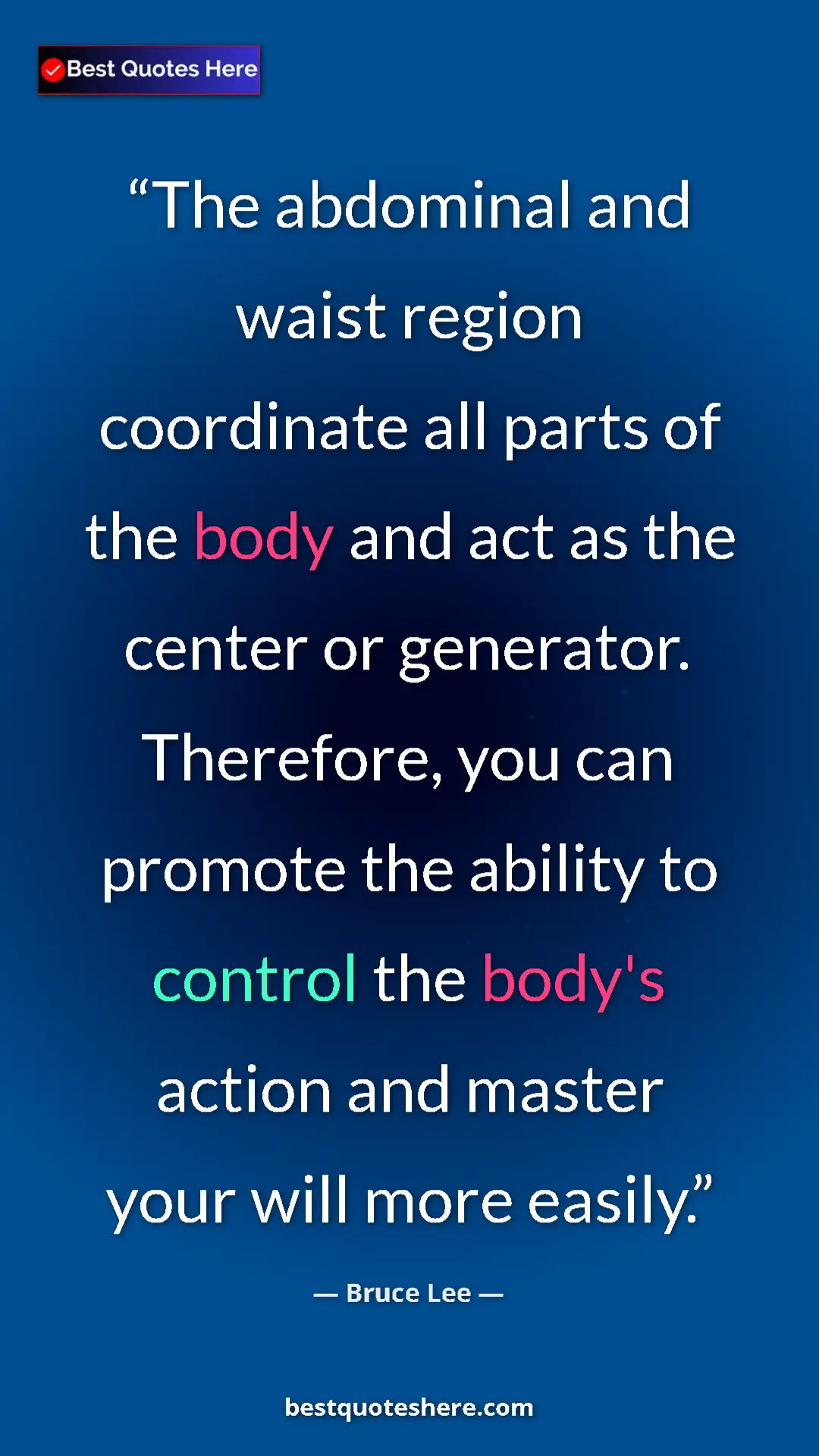 Pinterest quote poster by Bruce Lee: "The abdominal and waist region coordinate all parts of the..."