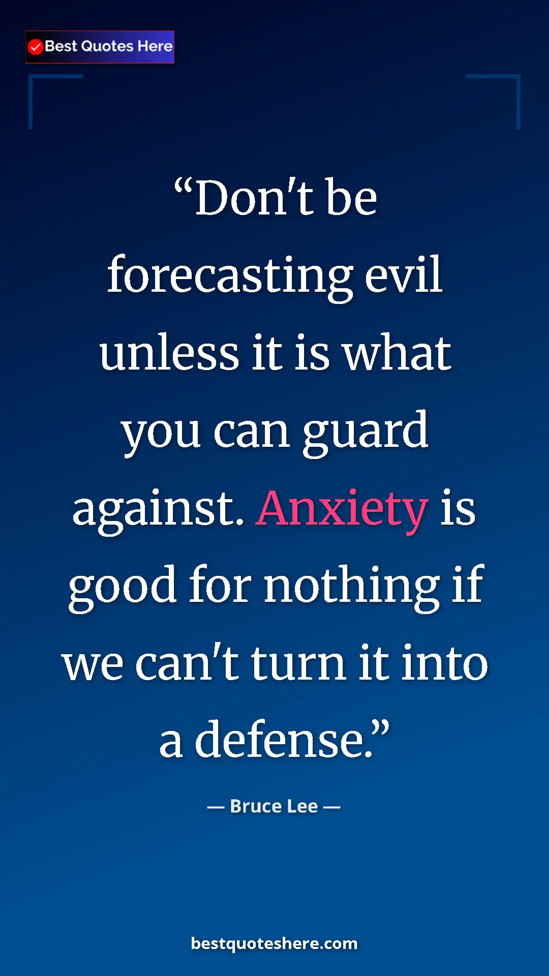 Bruce Lee Quote Card: "Don't be forecasting evil unless it is what you can guard..." Pinterest quote poster by Bruce Lee: "Don't be forecasting evil unless it is what you can guard..."