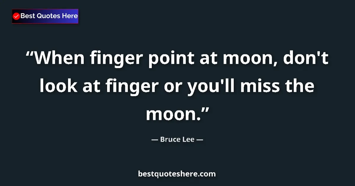 Quote by Bruce Lee: When finger point at moon, don't look at finger or you'll miss the moon....