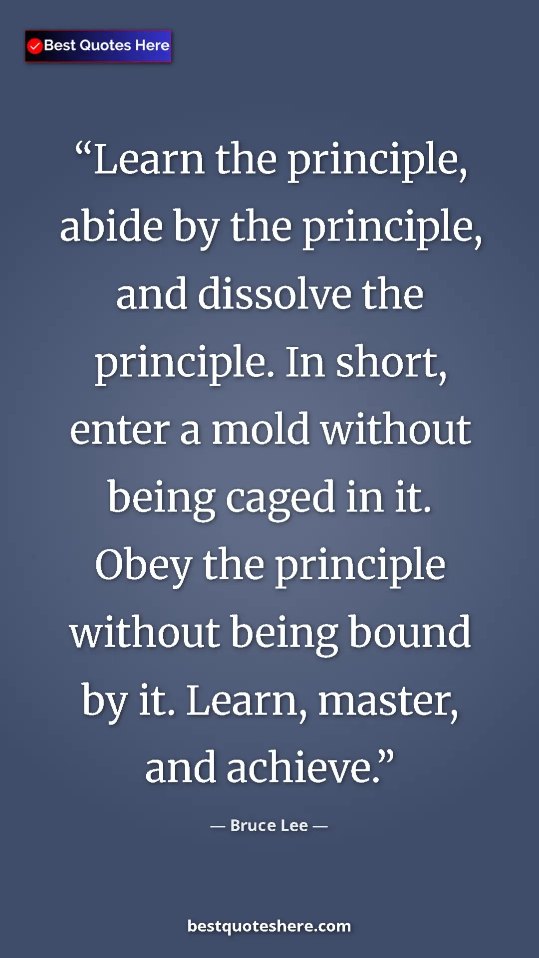 Pinterest quote poster by Bruce Lee: "Learn the principle, abide by the principle, and dissolve..."