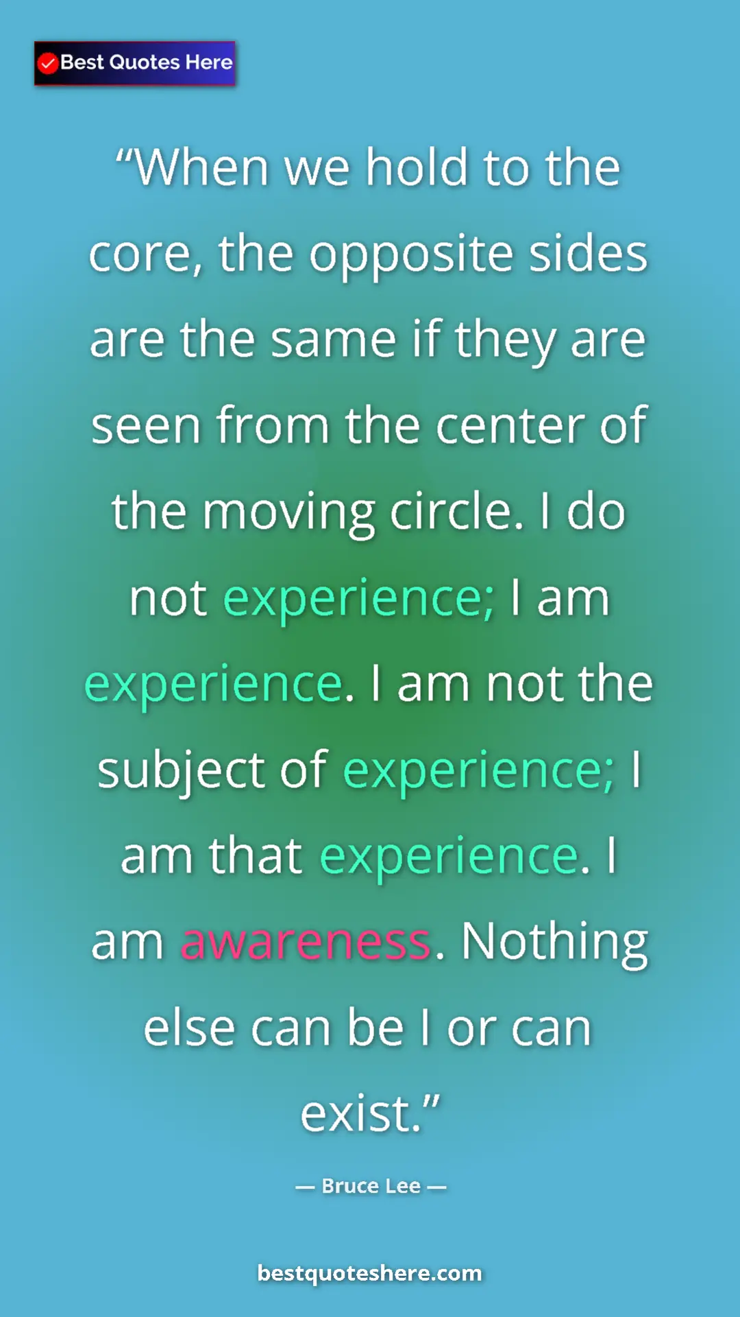 Bruce Lee Quote Card: "When we hold to the core, the opposite sides are the same..." Pinterest quote poster by Bruce Lee: "When we hold to the core, the opposite sides are the same..."