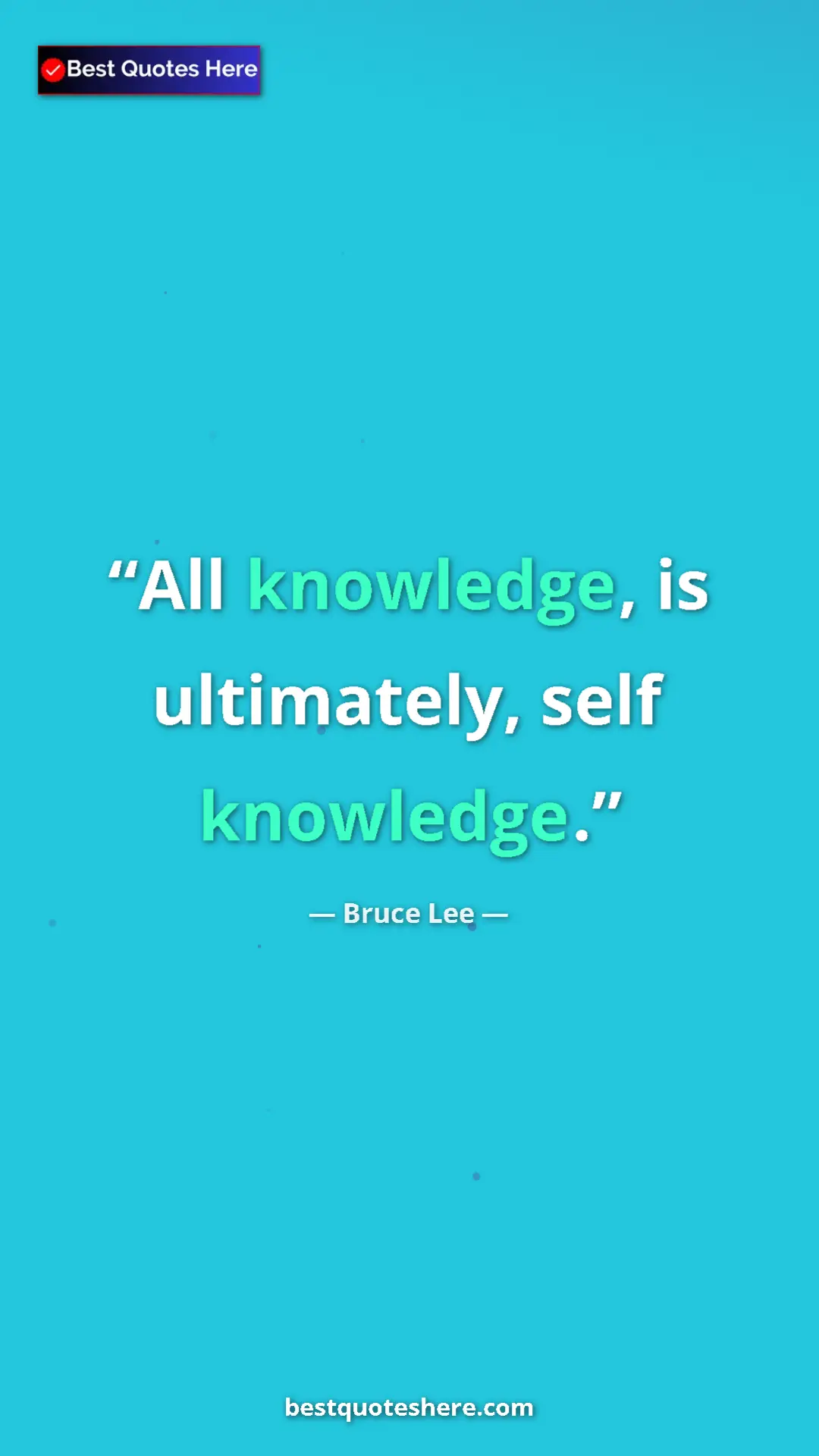 Bruce Lee Quote Card: "All knowledge, is ultimately, self knowledge." Pinterest quote poster by Bruce Lee: "All knowledge, is ultimately, self knowledge."